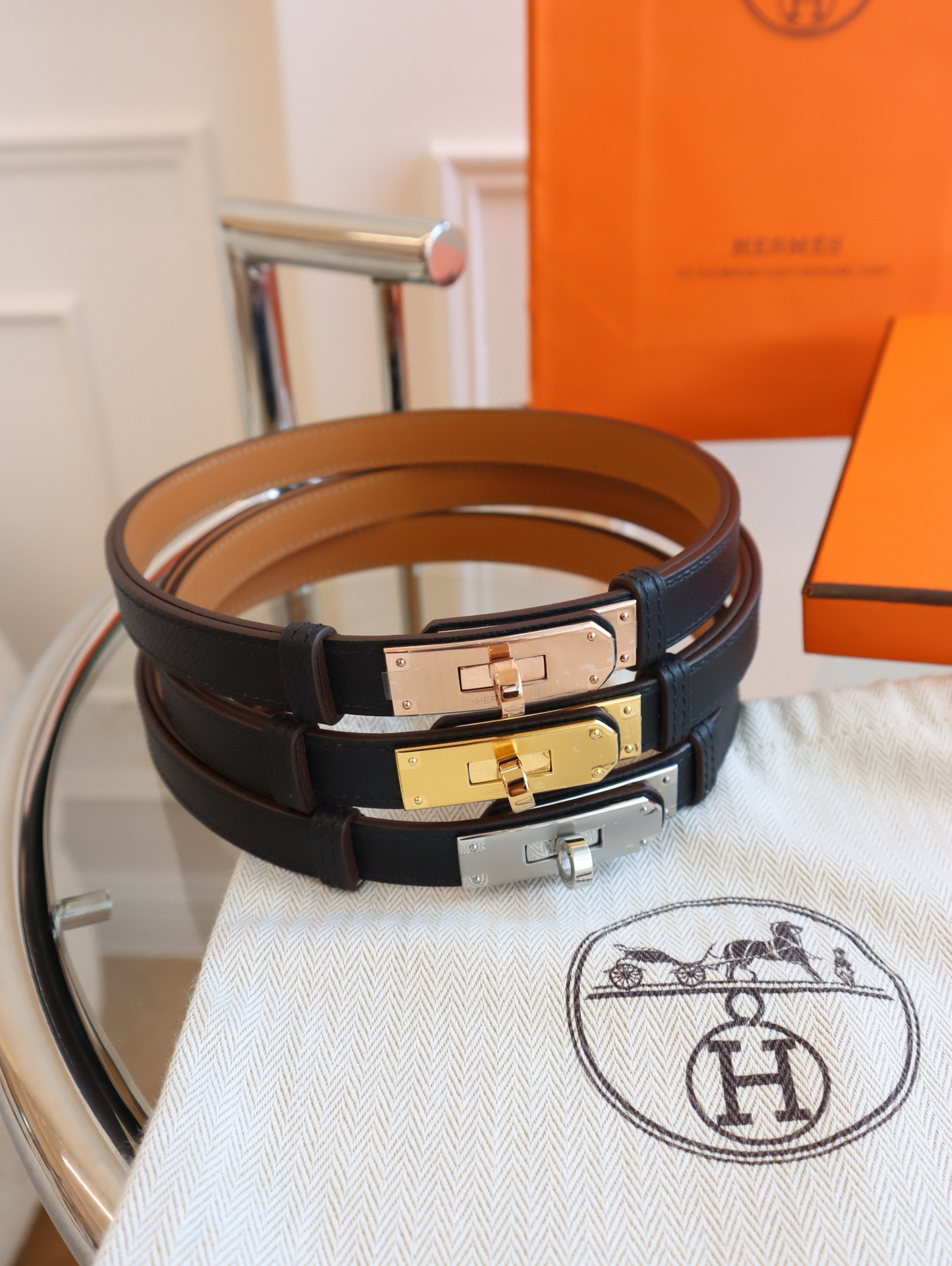 Hermes Black Kelly Mini leather Belt 18mm