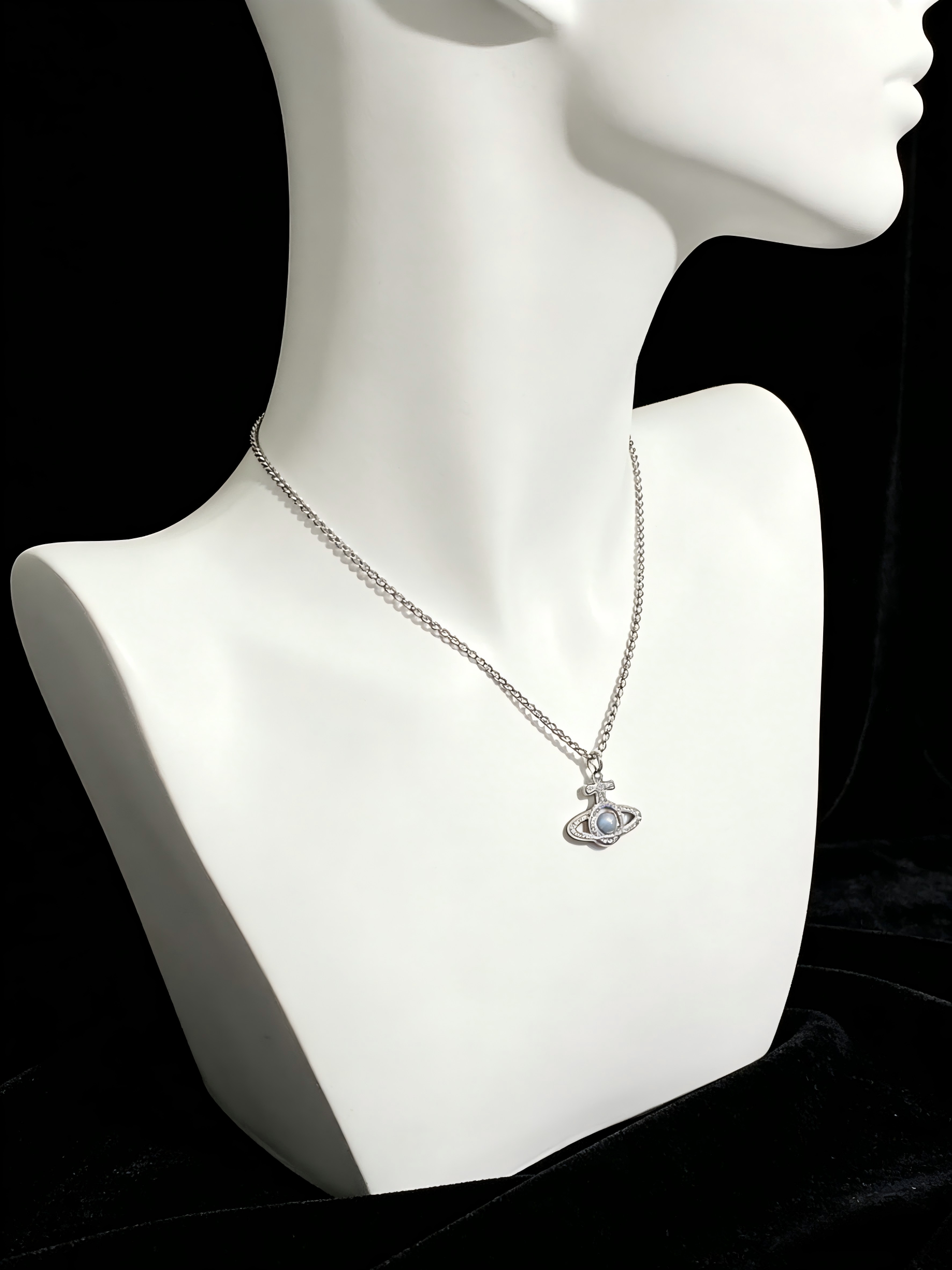 2026 New Silver-Tone Paved Crystal Orb Necklace, Light Blue Accent Pendant, Dainty Minimalist Jewelry for Daily Wear