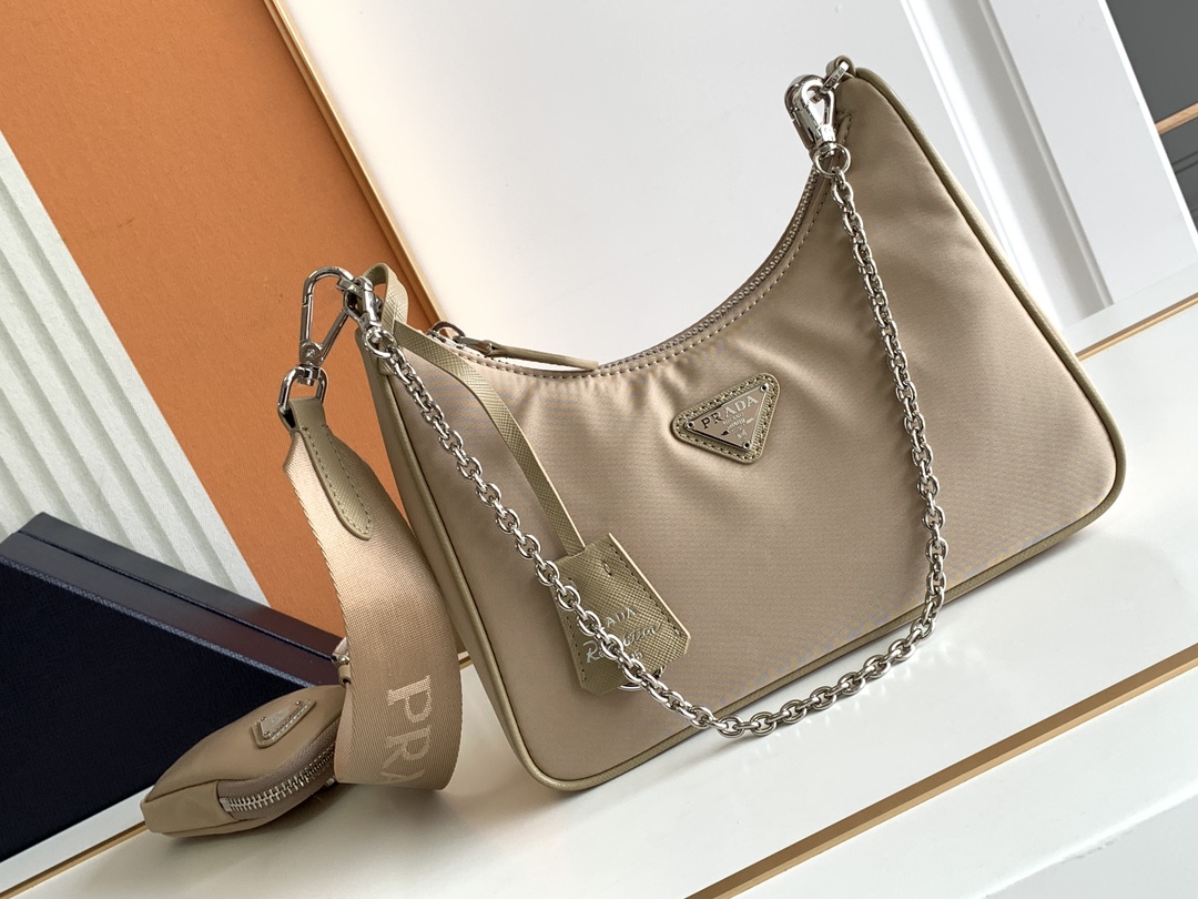 Prada Re-Edition 2005 Re-Nylon bag-Beige/Silver 1BH204
