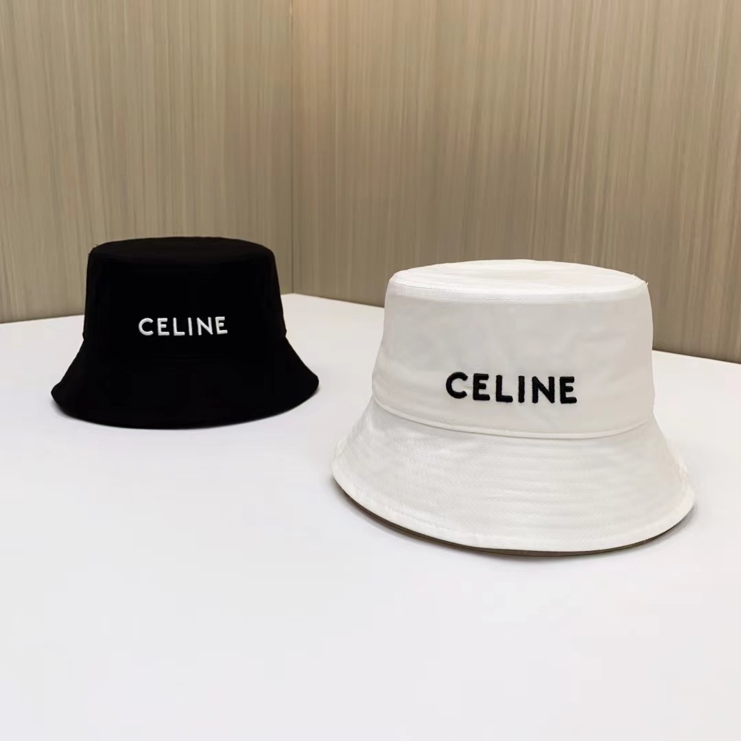 Celine Embroidered Logo Nylon Solid Minimalist Flat Top Sun Bucket Hat - KAIROO