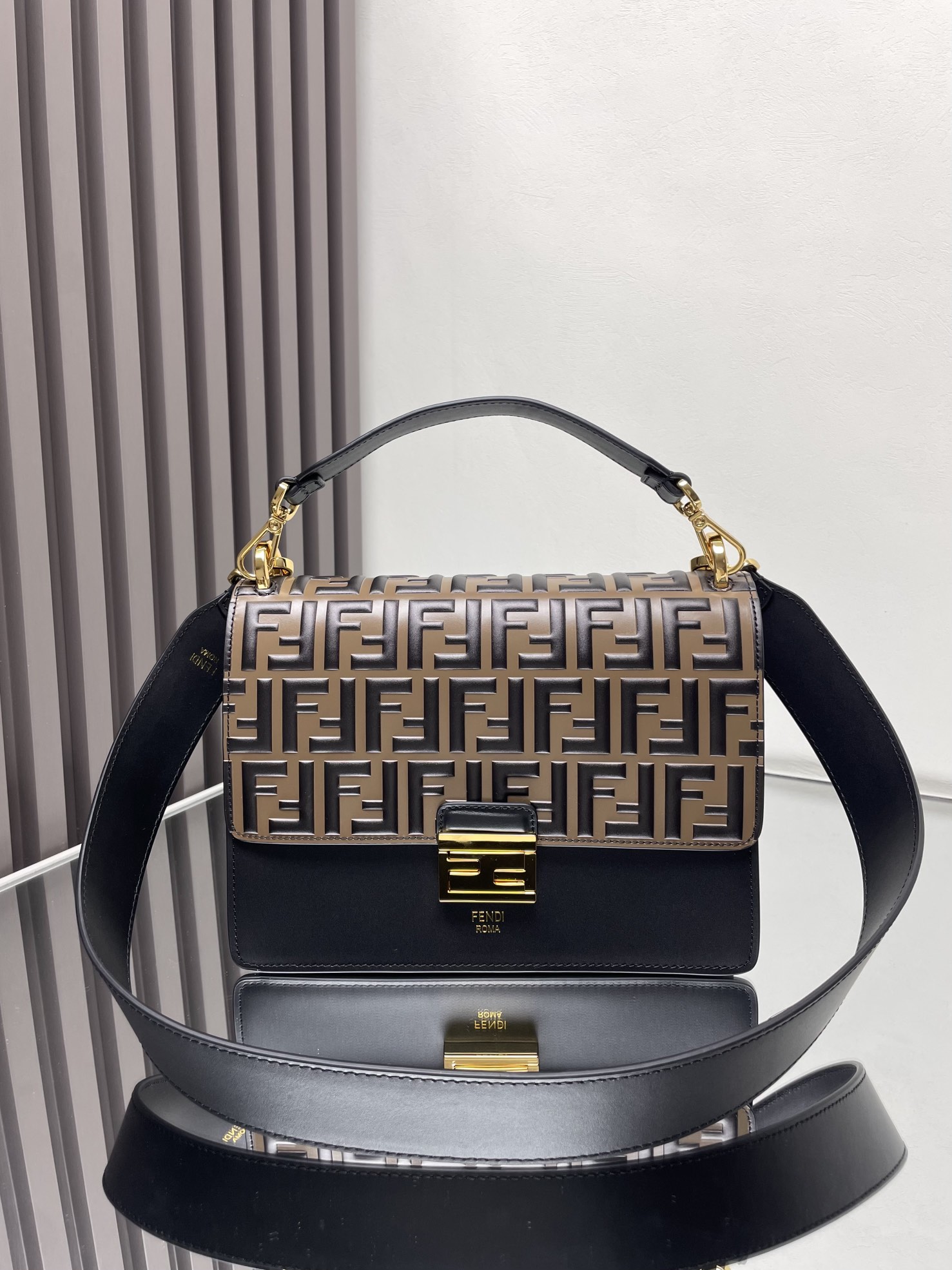 Fendi Fend1 KanU Medium Bag in Dark brown and Black leather