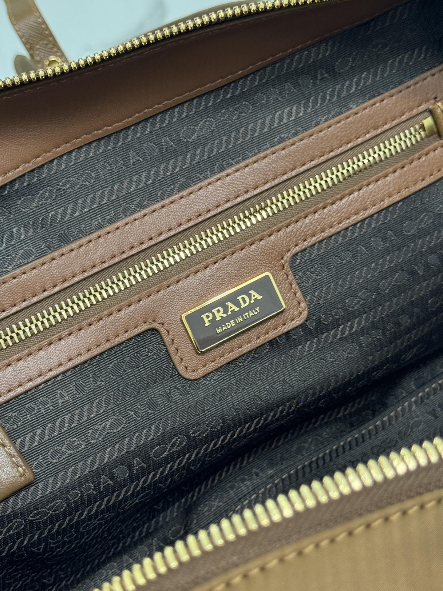 Prada MEDIUM TOP HANDLE BAG 30 IN CHERRY WOOD NYLON AND CALFSKIN TRIM