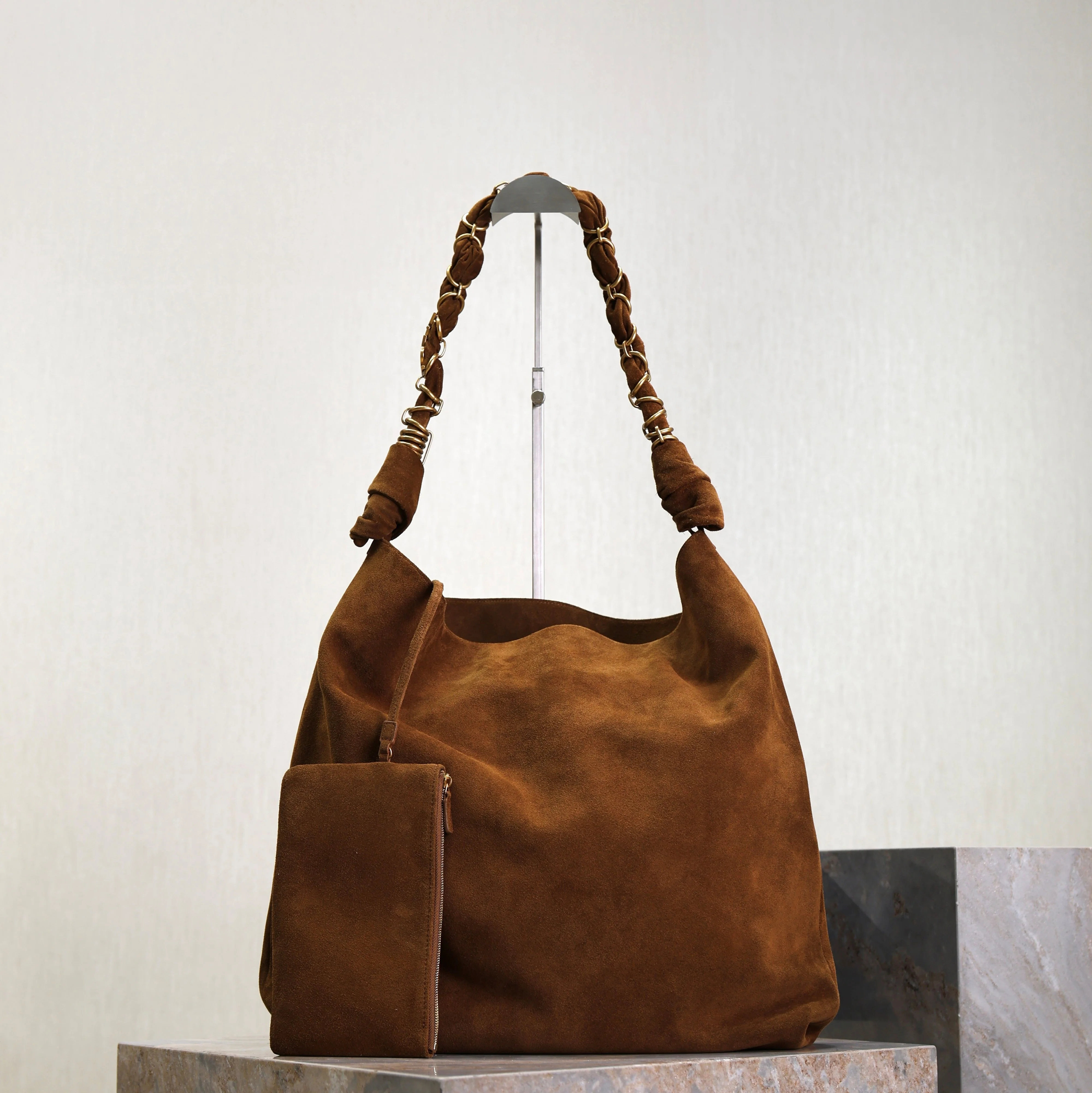 Saint Laurent YSL  AMALIA Tote Bag 40cm Dark Brown Suede GHW
