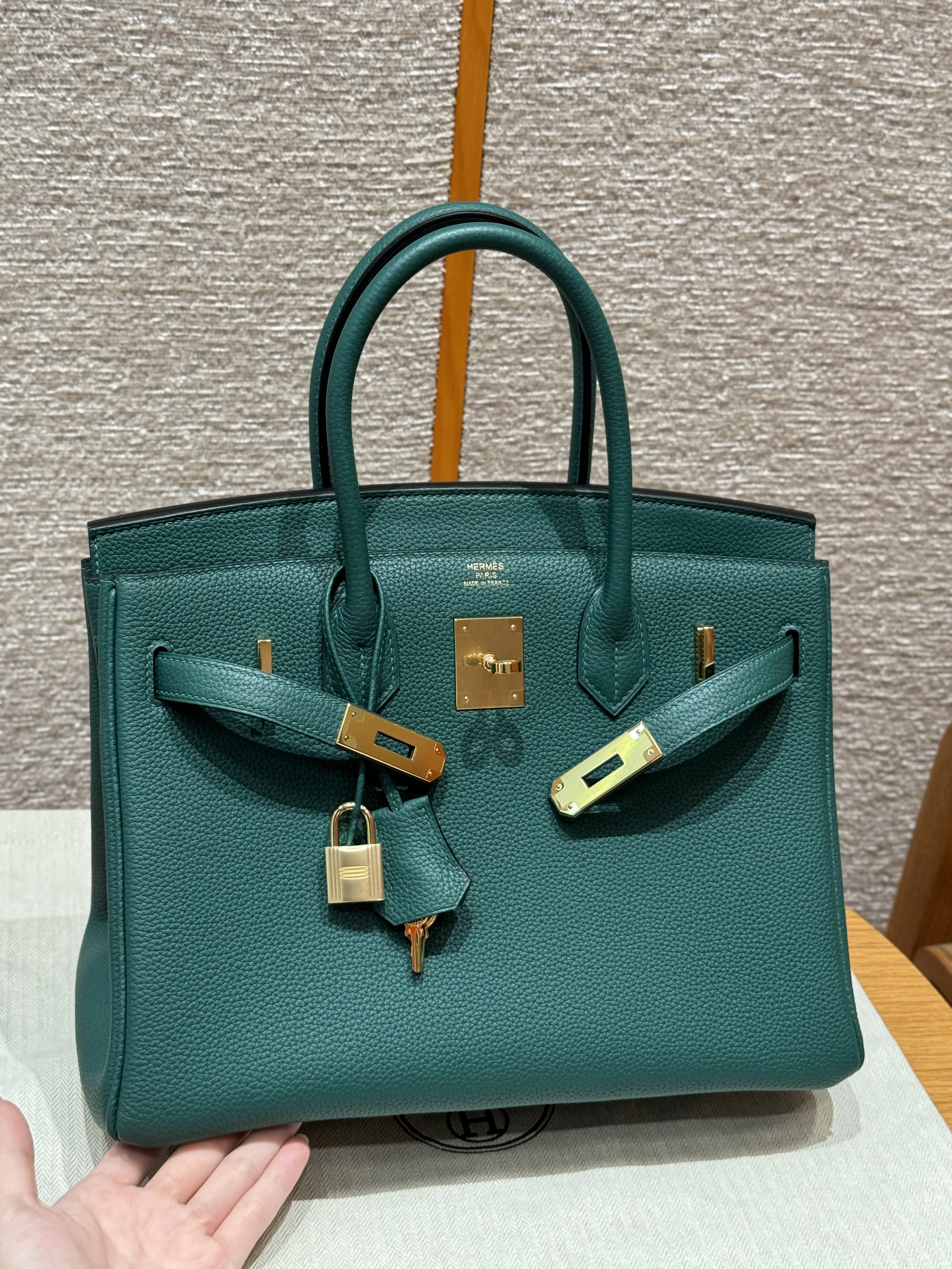 Hermes Malachite Togo Birkin 30 Bag