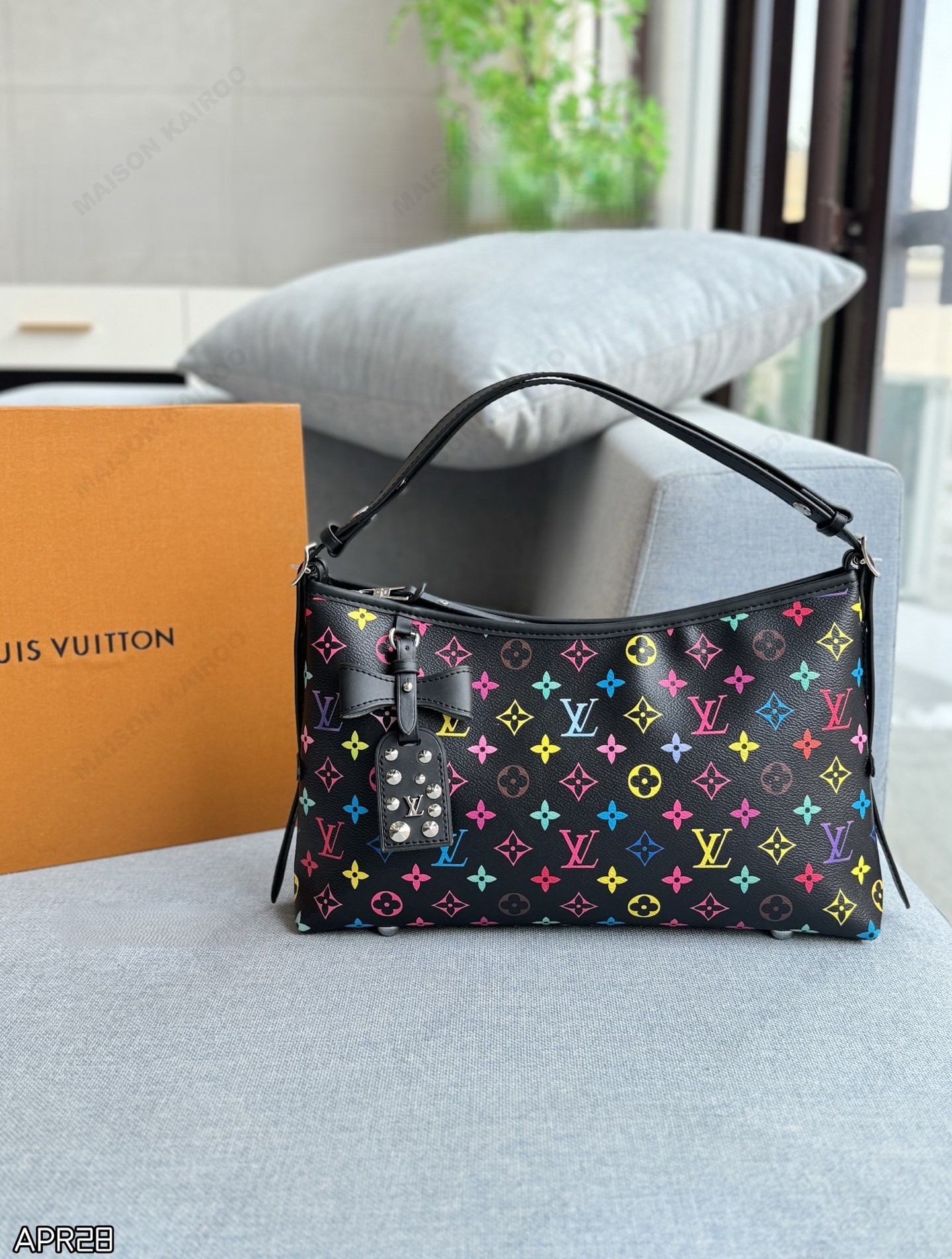 Louis Vuitton LV x TM Carryall East West Black Multicolor Monogram Canvas Hobo Tote Shoulder Bag - KAIROO