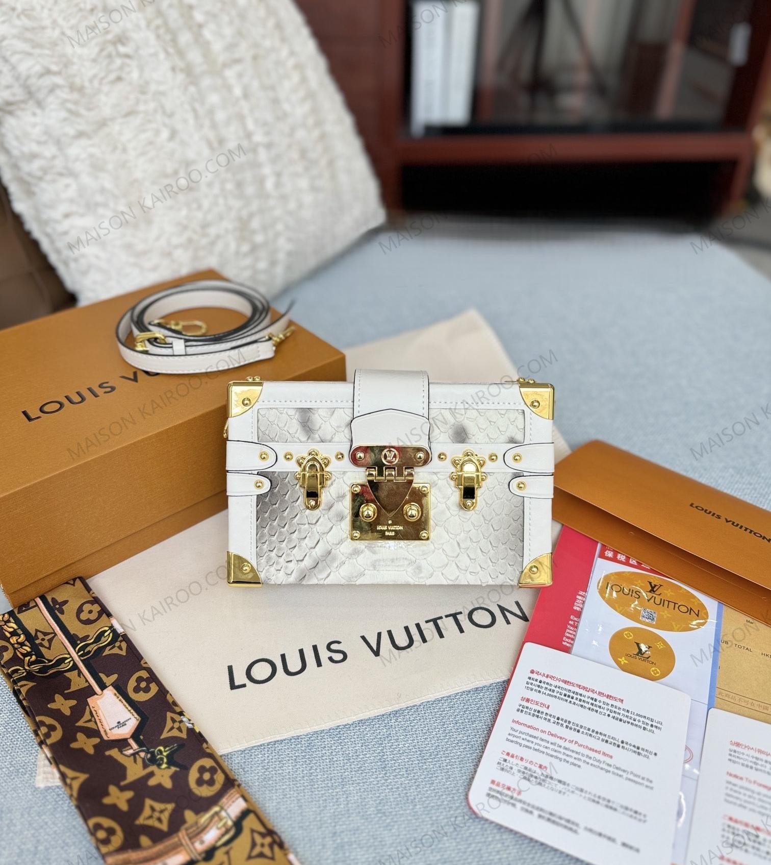 Louis Vuitton LV Petite Malle Trunk Gradient Python Embossed Leather S-Twist Lock Crossbody Bag - KAIROO