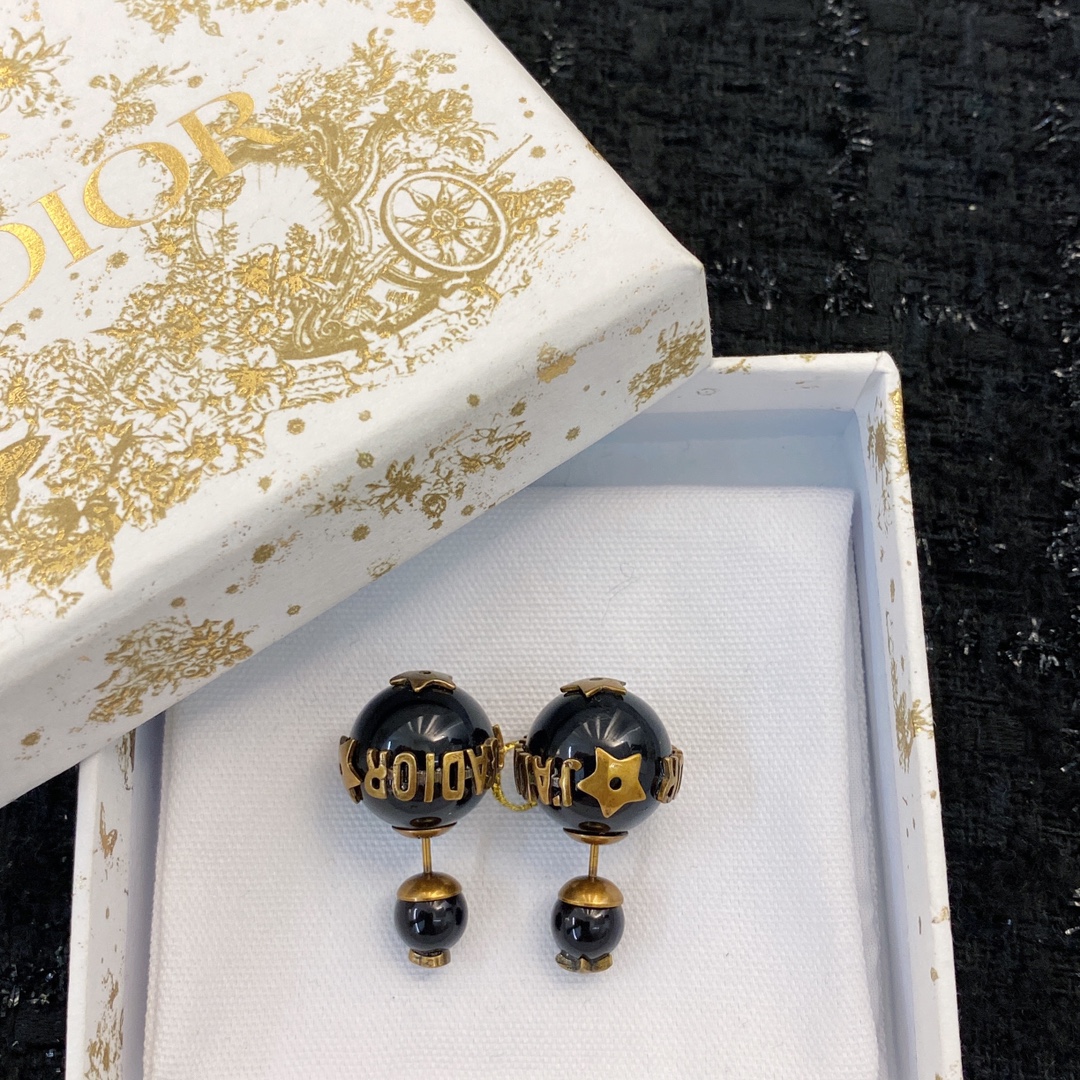 Dior Vintage CD Black Pearl Stud Earrings