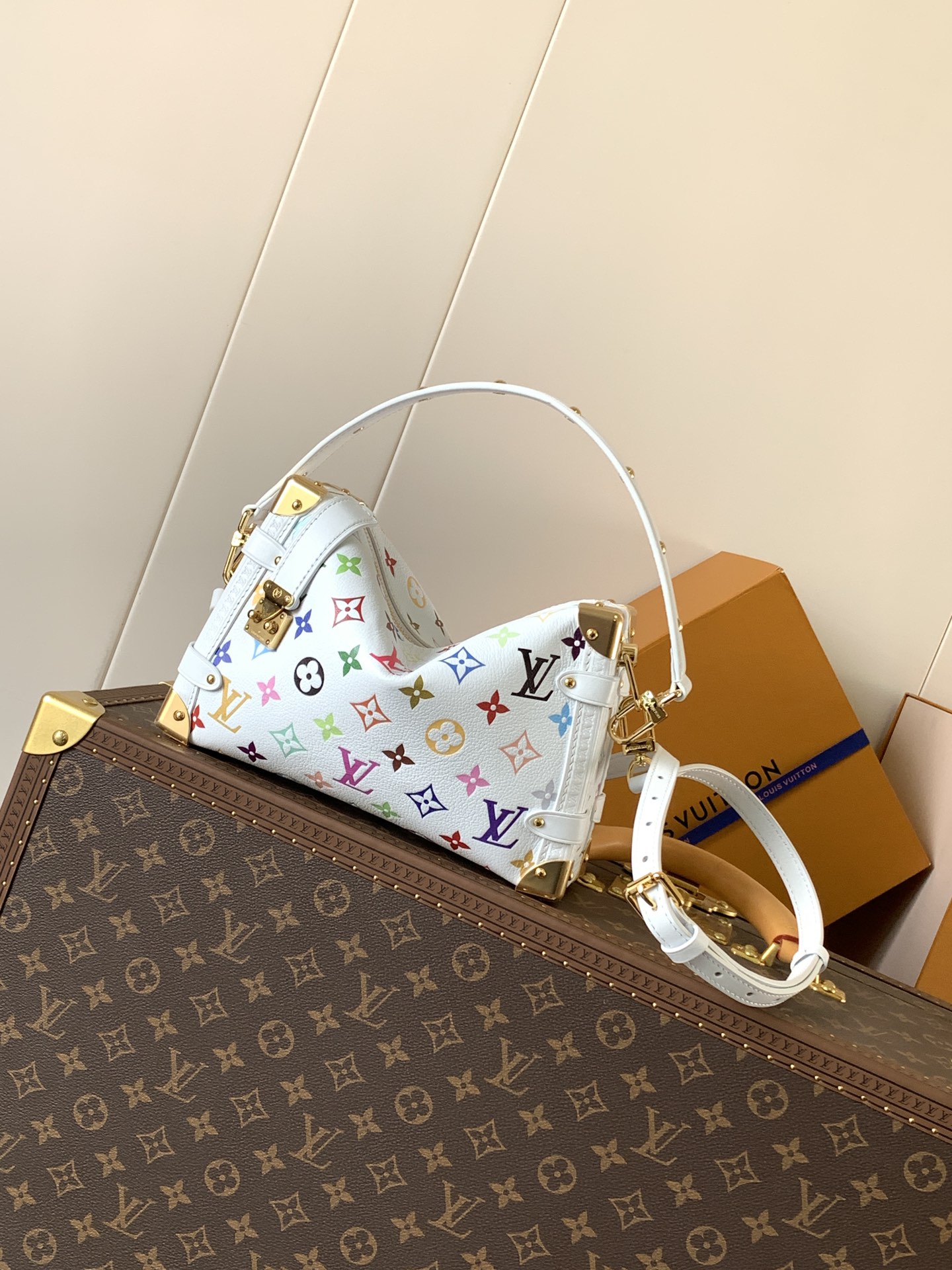 M14046 Side Trunk MM Bag in White Multicolored Cohide
