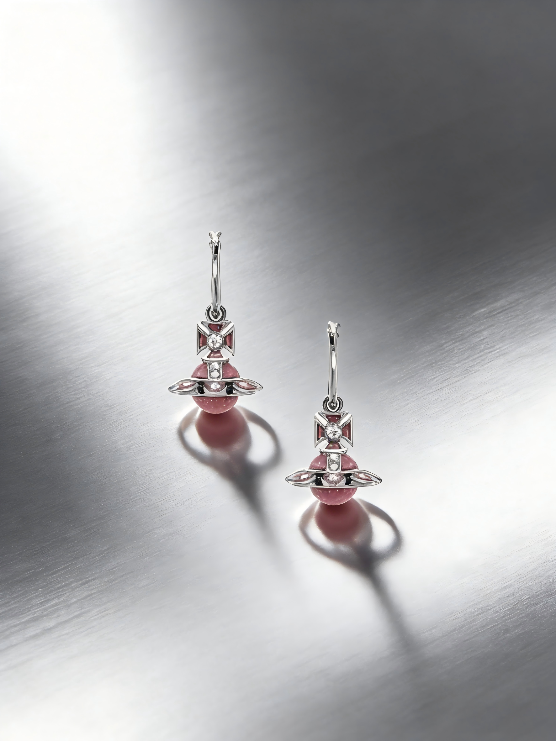 2026 New Silver-Tone Pink Orb Hoop Earrings, Crystal Accent, Dainty Y2K Jewelry for Daily Wear