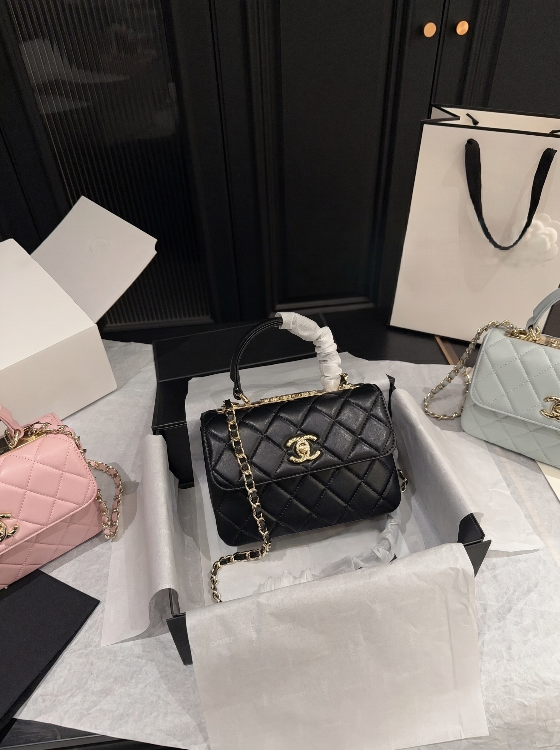 Chanel Trendy CC Mini 20CM Quilted Leather Metal Plate Top Handle Chain Flap Shoulder Bag - KAIROO