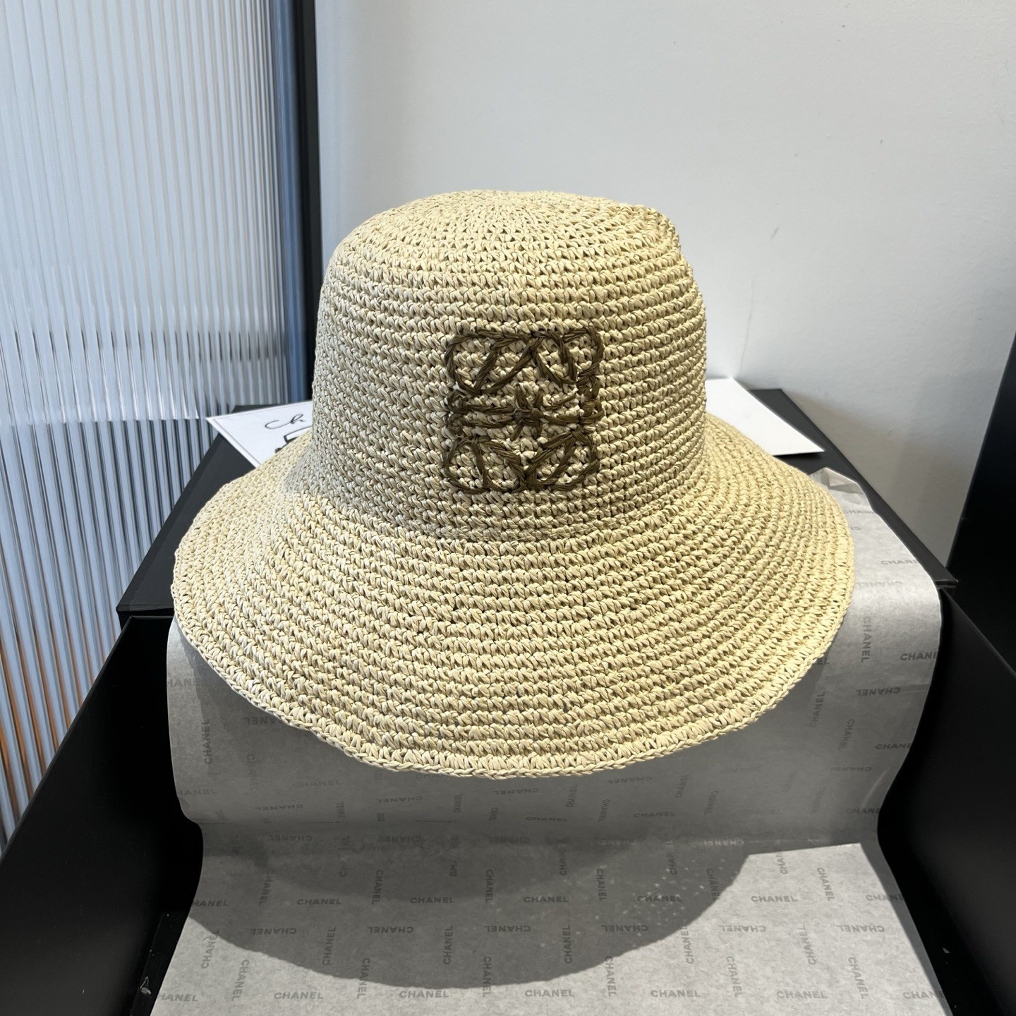 Loewe Paula's Ibiza Natural Hand-woven Raffia Embroidered Anagram Bucket Hat - KAIROO