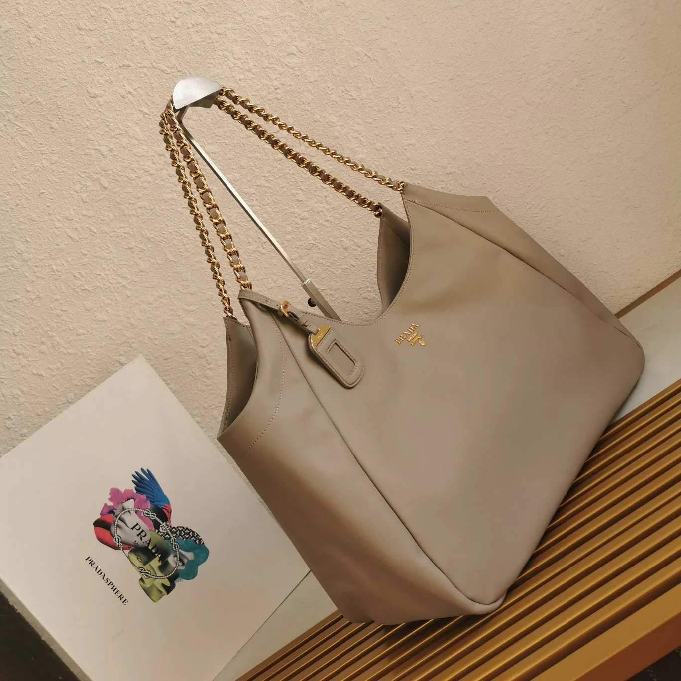 Prada CHAIN TOTE 39 SOFT GREY CALFSKIN