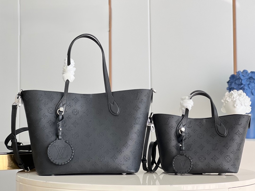 【15A】Louis Vuitton LV Mahina Blossom PM&MM Black Dense Perforated Monogram Leather Basket Handle Tote Bag - KAIROO