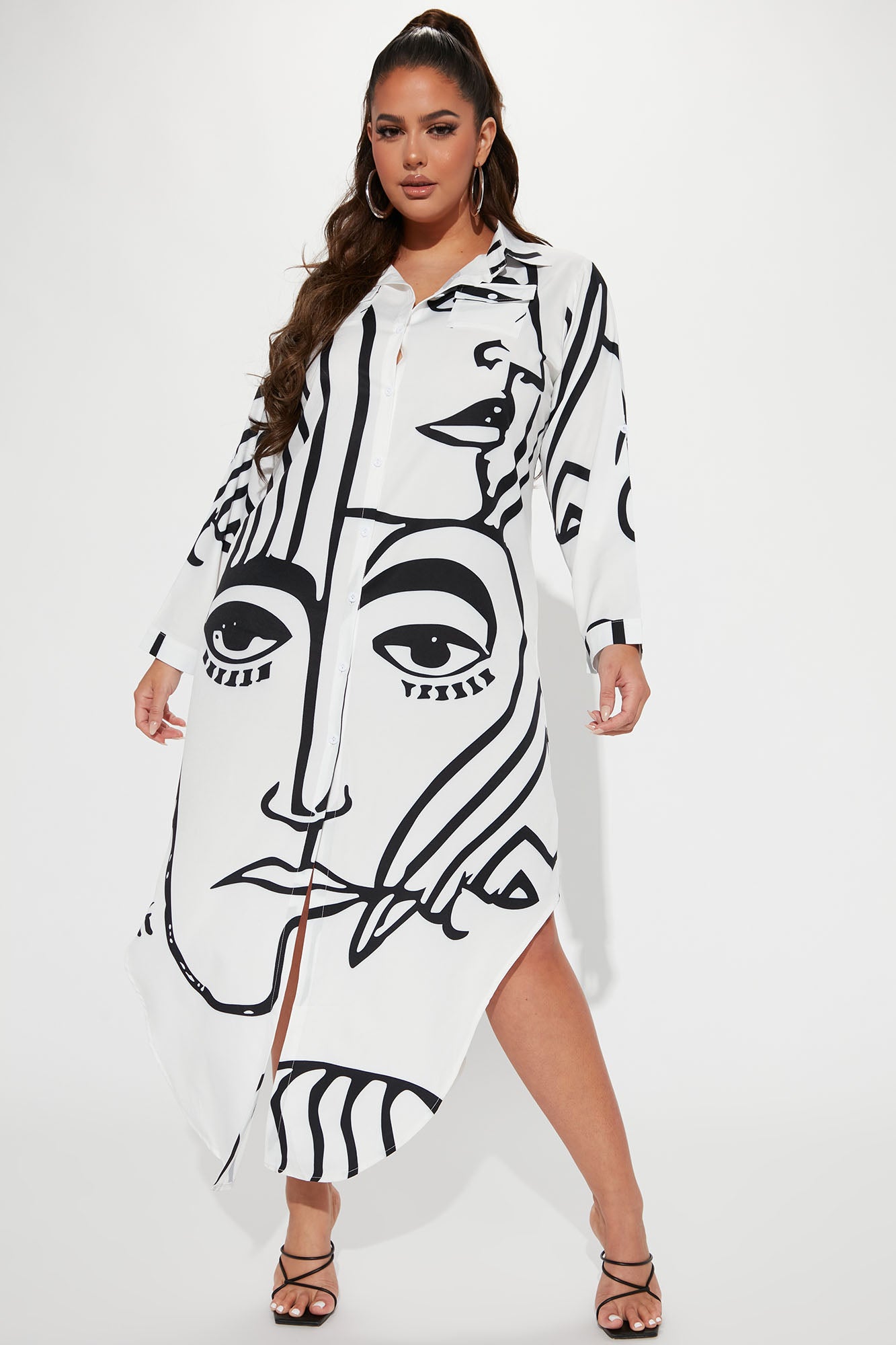 Eyes On You Maxi Shirt Dress - White/Black