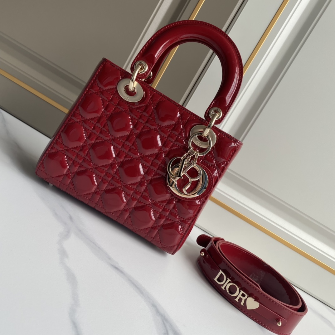 Small Lady Dior My ABC Bag in Red Patent Cannage Calfskin