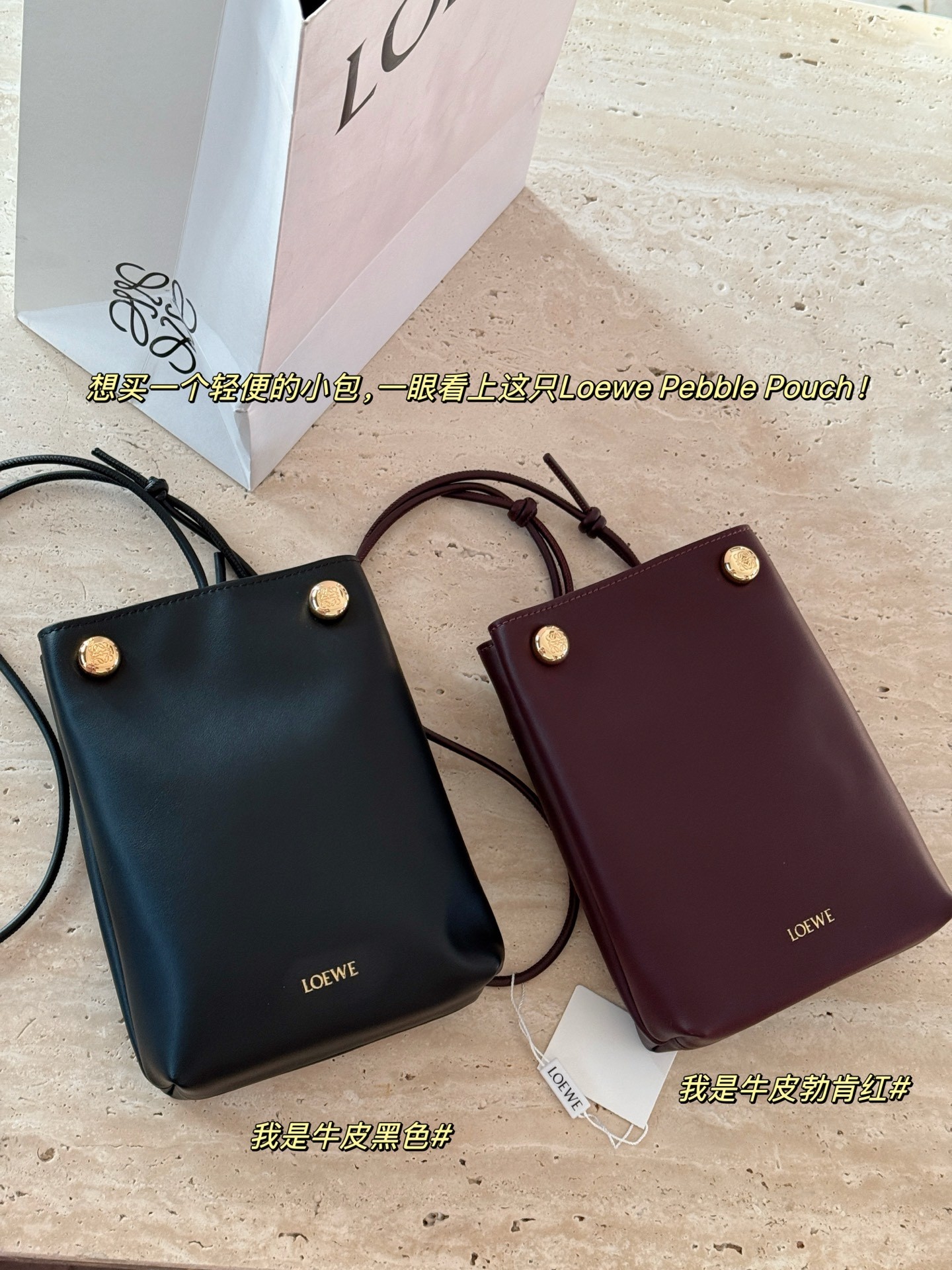 Loewe Mellow Leather Pebble Magnetic Closure Phone Skinny Strap Crossbody Pouch - KAIROO