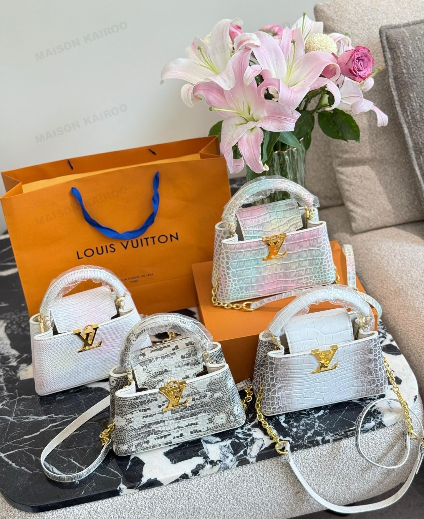 Louis Vuitton LV Capucines Mini Multicolor Croc & Lizard Exotic Embossed Leather Top Handle Bag - KAIROO