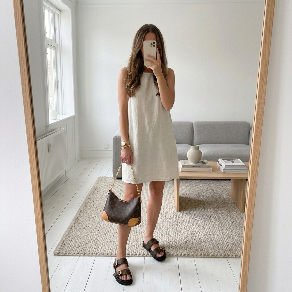 Louis Vuitton LV Loop Crescent Shoulder Bag & Double-Strap Flat Slides Set - KAIROO