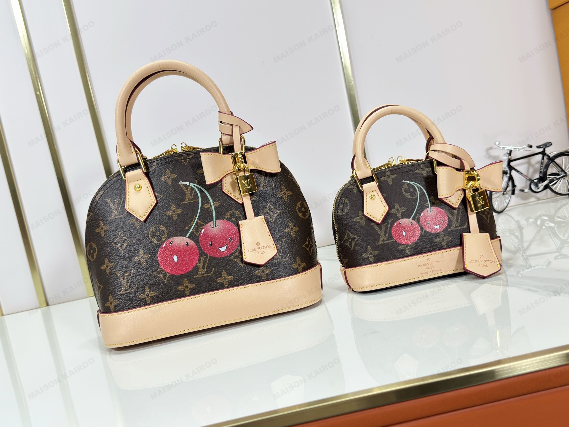 Louis Vuitton LV Alma Nano & BB Monogram Canvas Cherry Print Vachetta Trim Crossbody Handbag - KAIROO