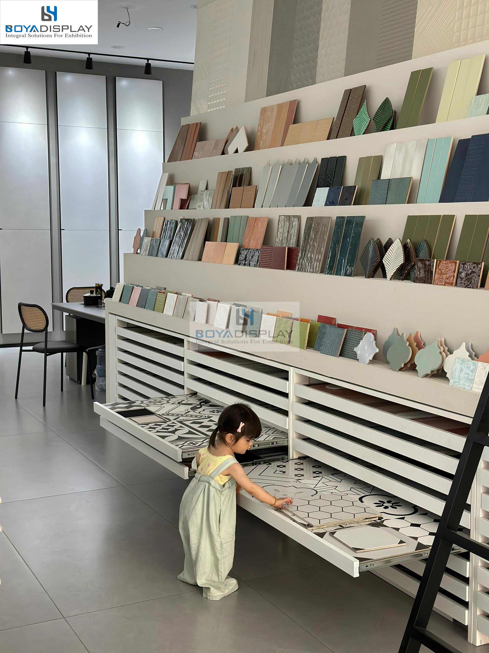 Factory Customized Wholesale Shop Display Drawer Cabinet Display Tile Quartz Stone Combination Reception Desk