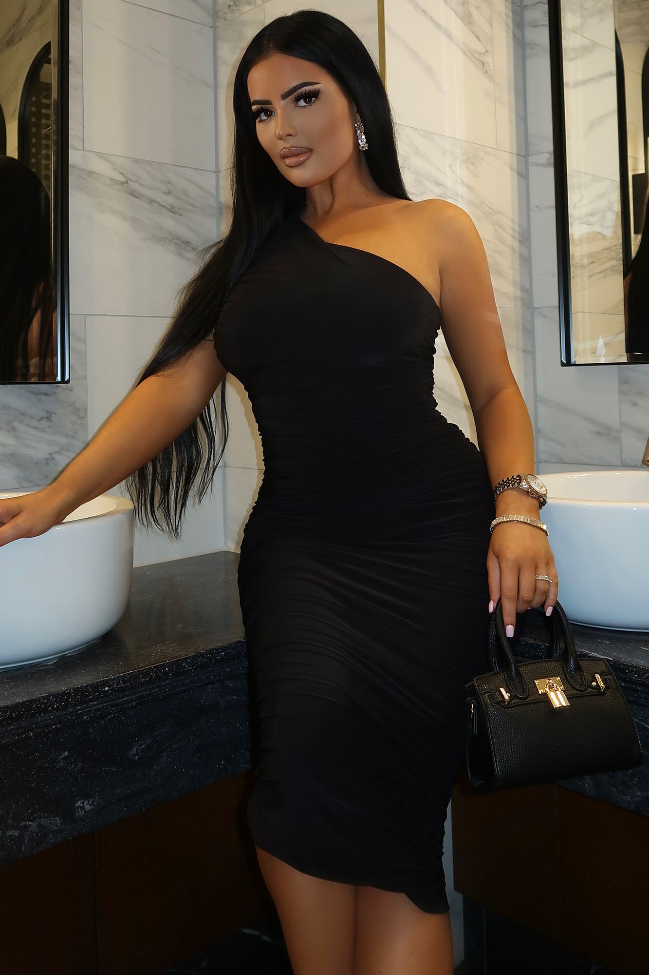 My Man And Me Ruched Midi Dress - Black