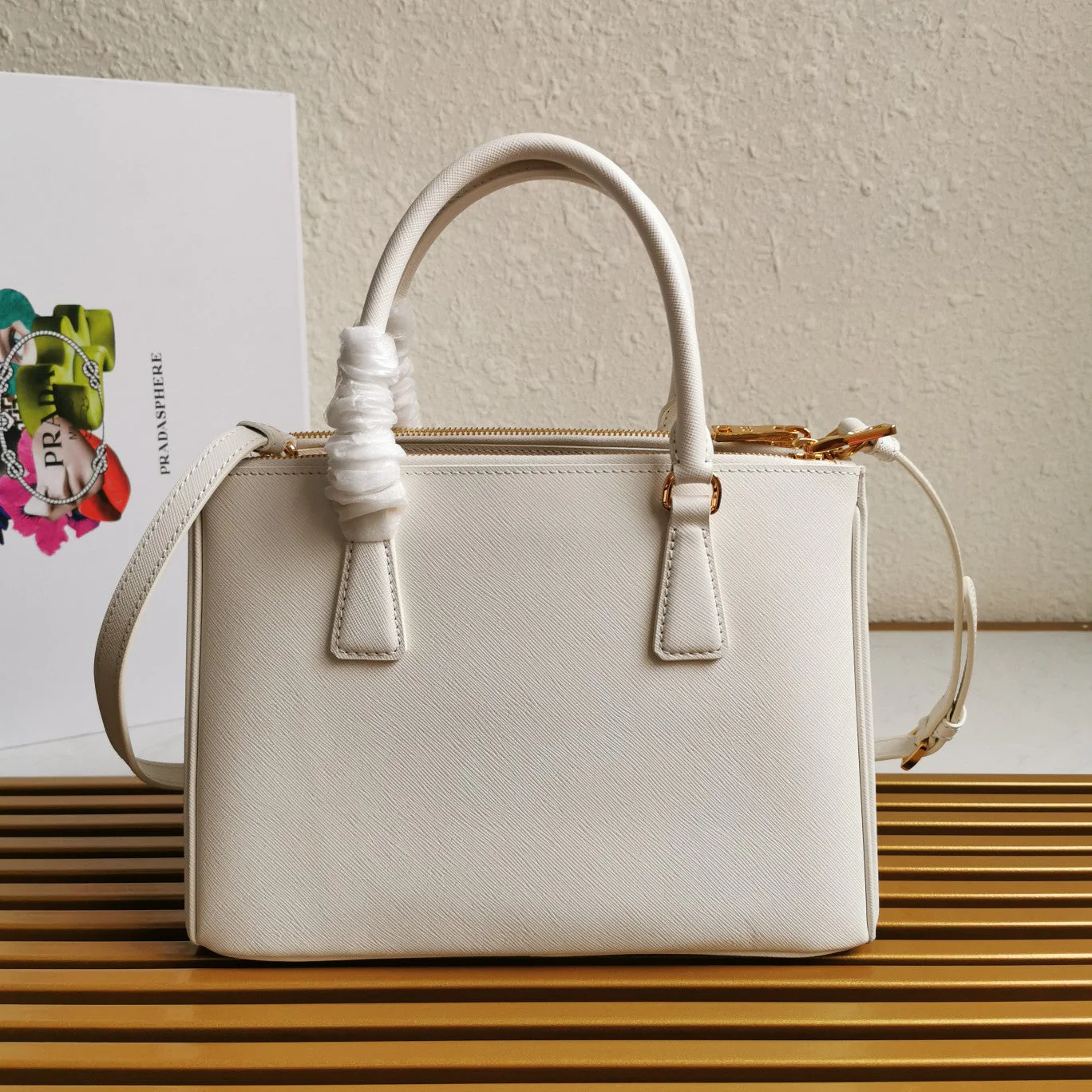Prada GALLERIA 28 BAG IN WHITE SAFFIANO LEATHER