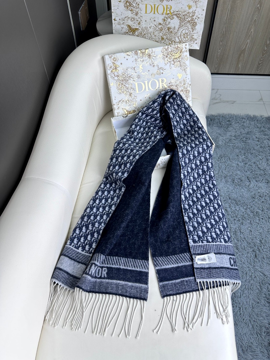 Dior Classic Oblique Dark blue Cashmere Scarf