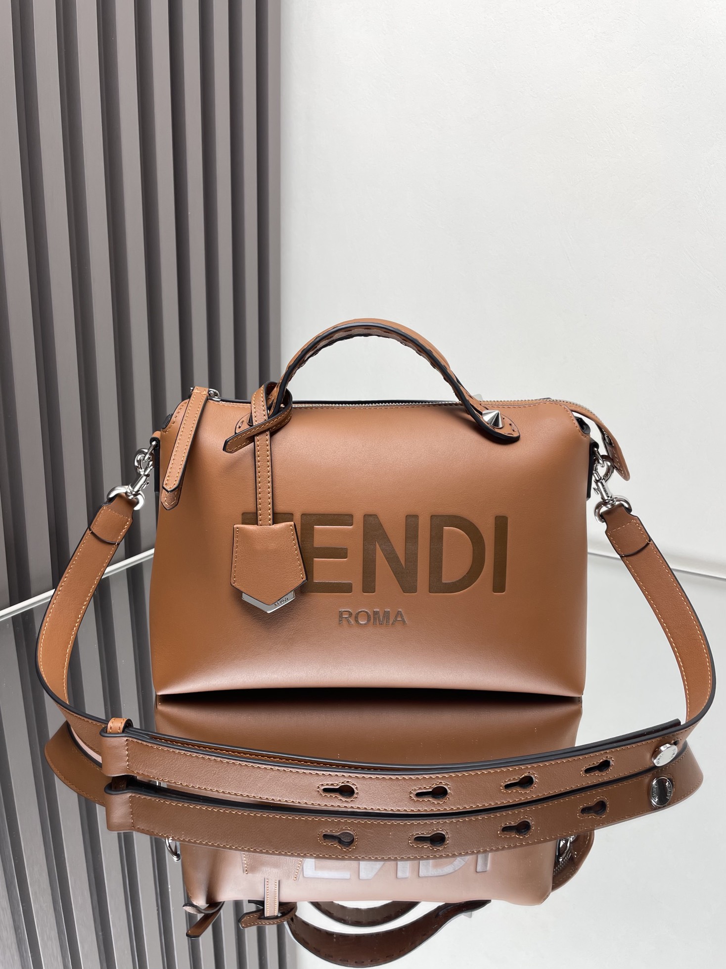 Fendi By The Way Medium Boston Bag in Brown Leather