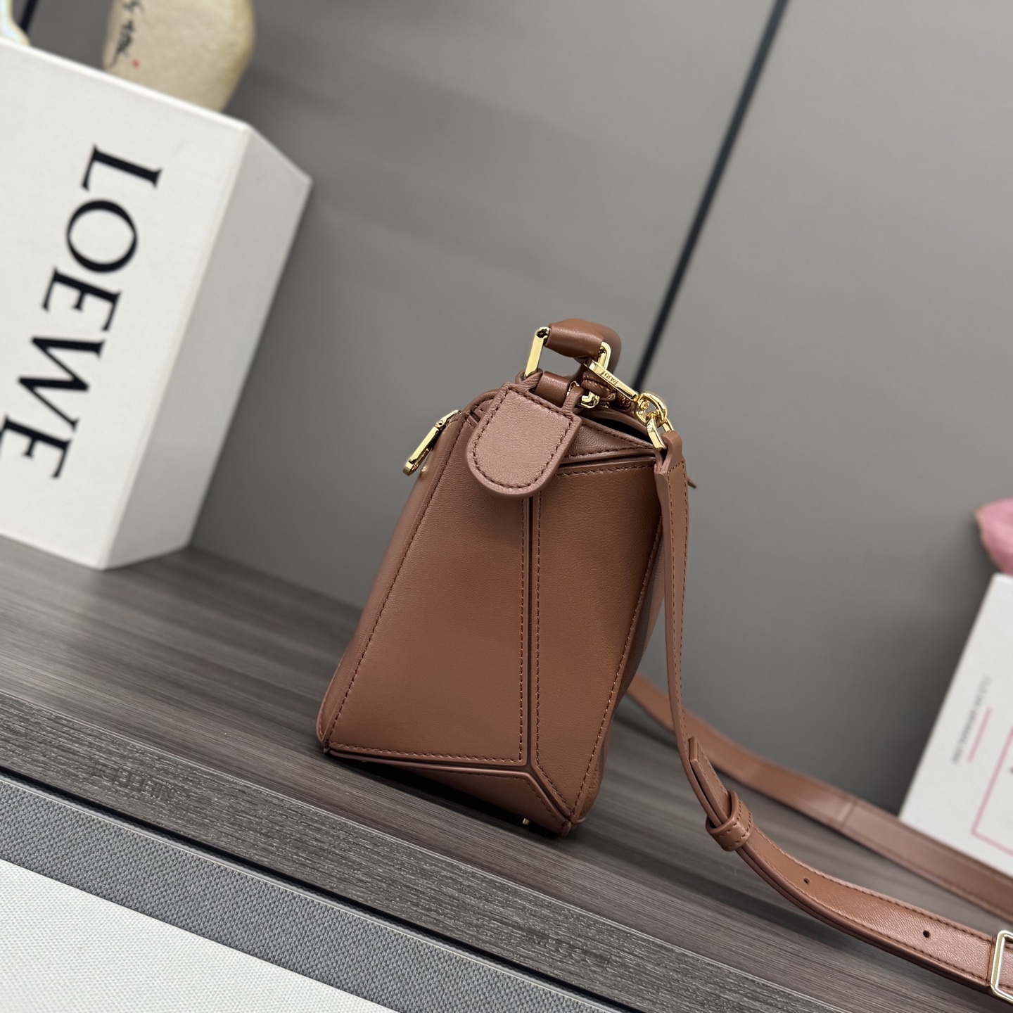 Loewe Small Featherlight Puzzle bag in nappa lambskin-Pecan