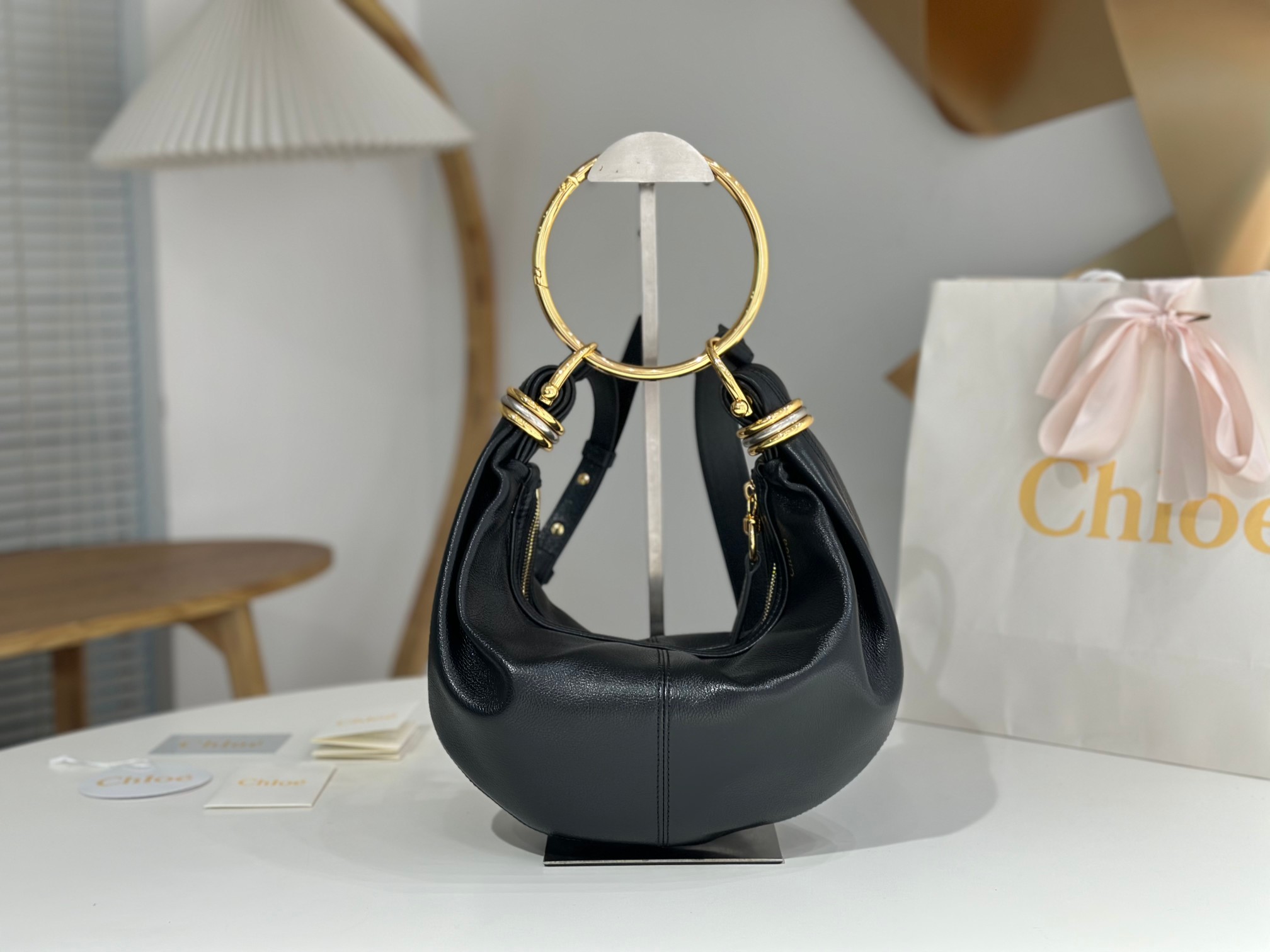 Chloe Small Bracelet Hobo Bag in Grained leather -Black