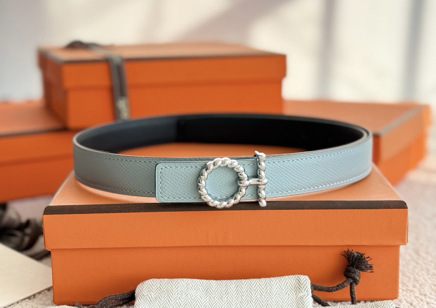 Hermes Flot Godronne Reversible Leather Belt 24mm
