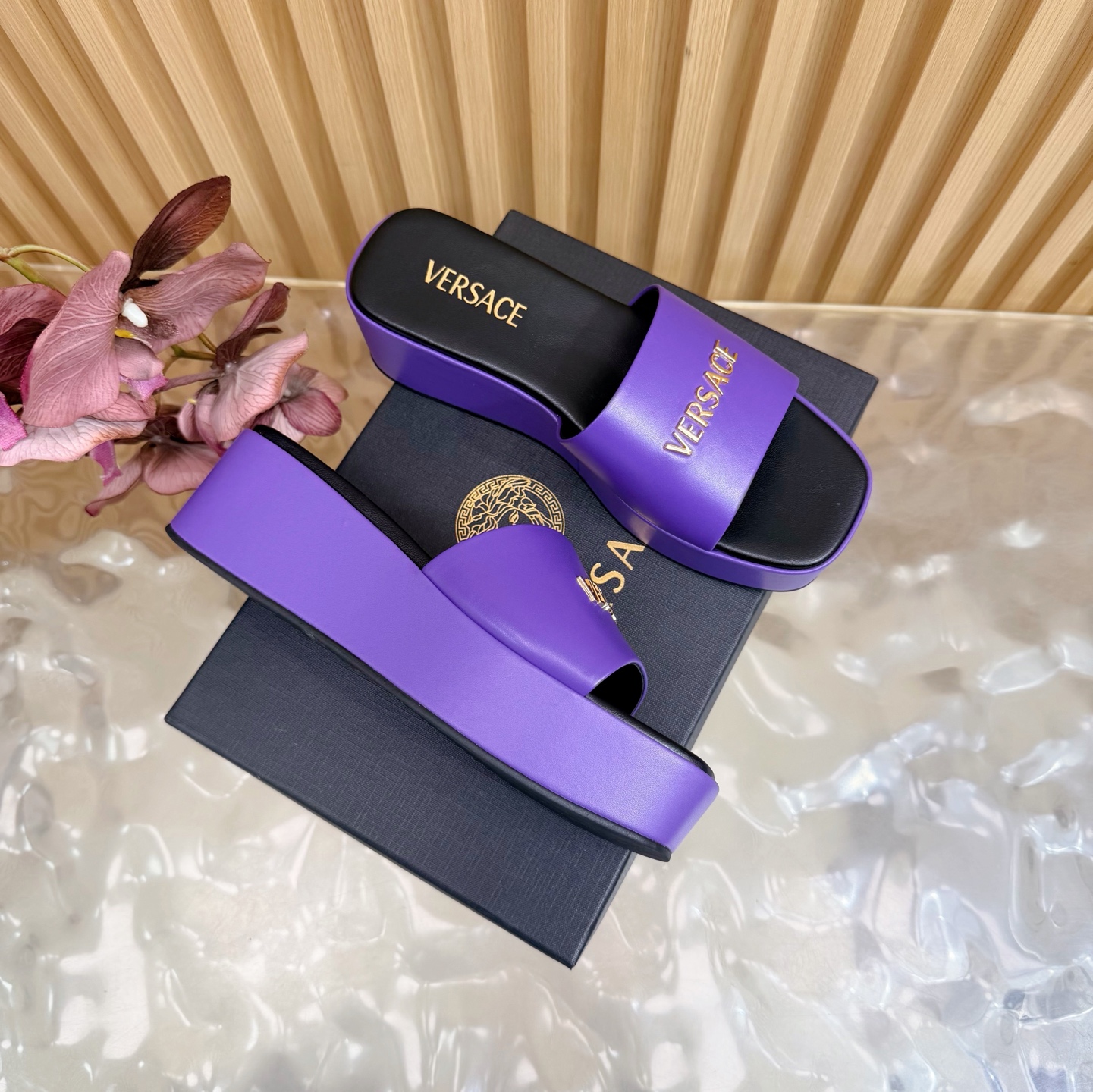 Versace Platform Leather Slides