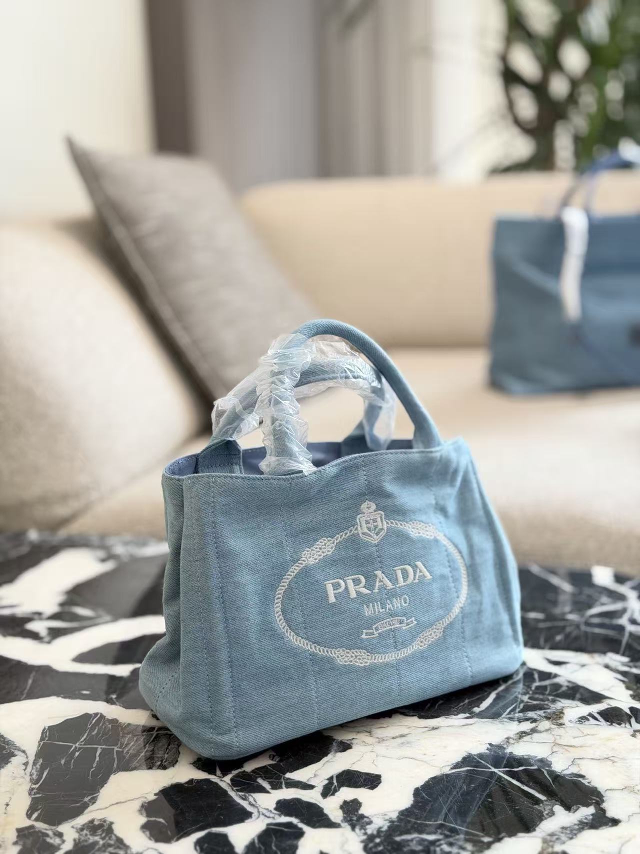 Prada denim beach bag