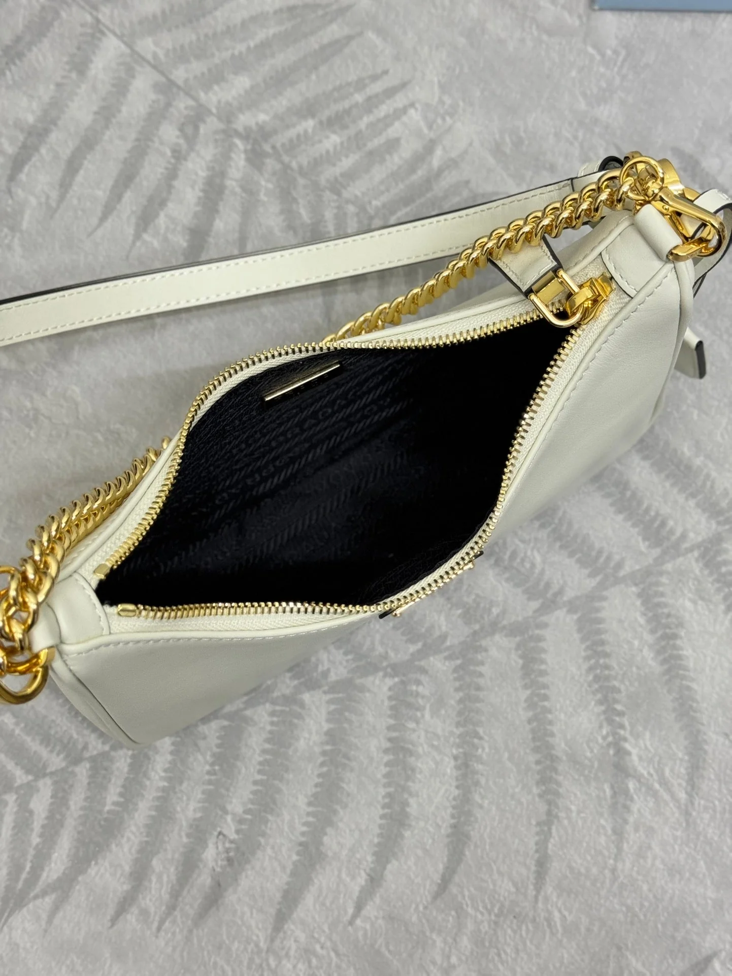 Prada HOBO BAG 23 IN WHITE NAPPA LAMBSKIN GOLD CHAIN
