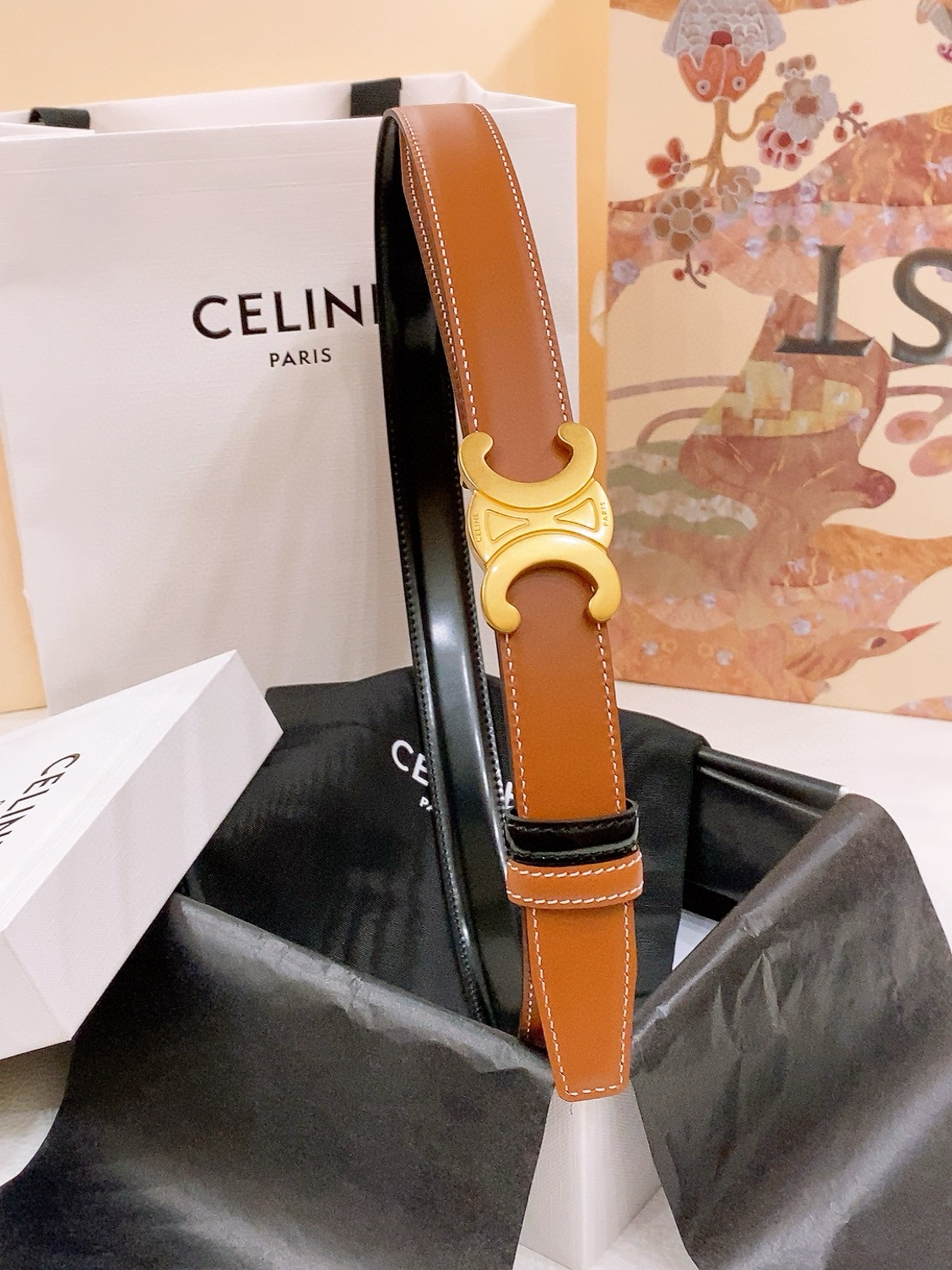 Celine Triomphe Reversible Leather Belt 2.5cm