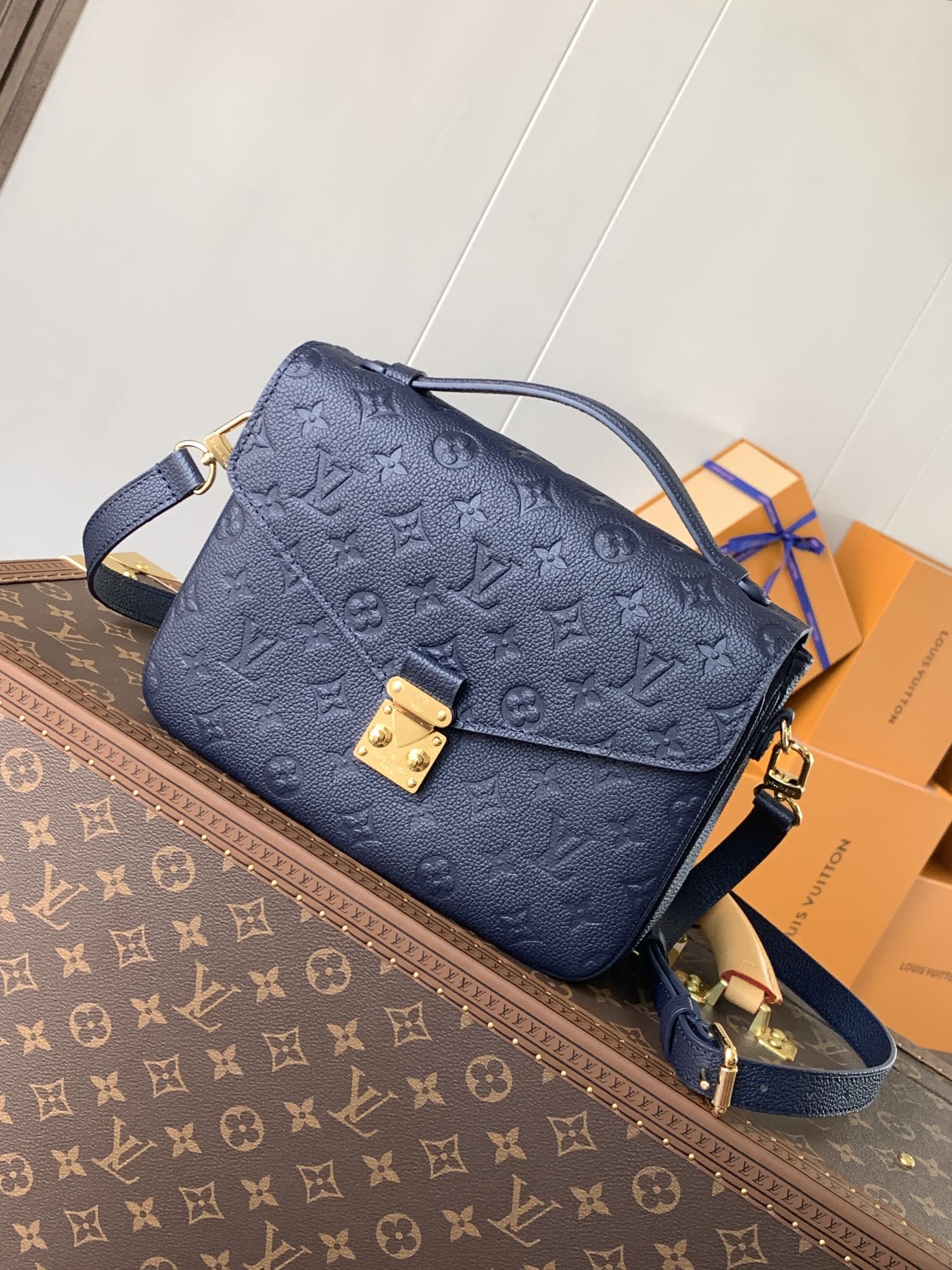 M47142 Pochette Metis Bag in Navy Blue Monogram Empreinte Leather