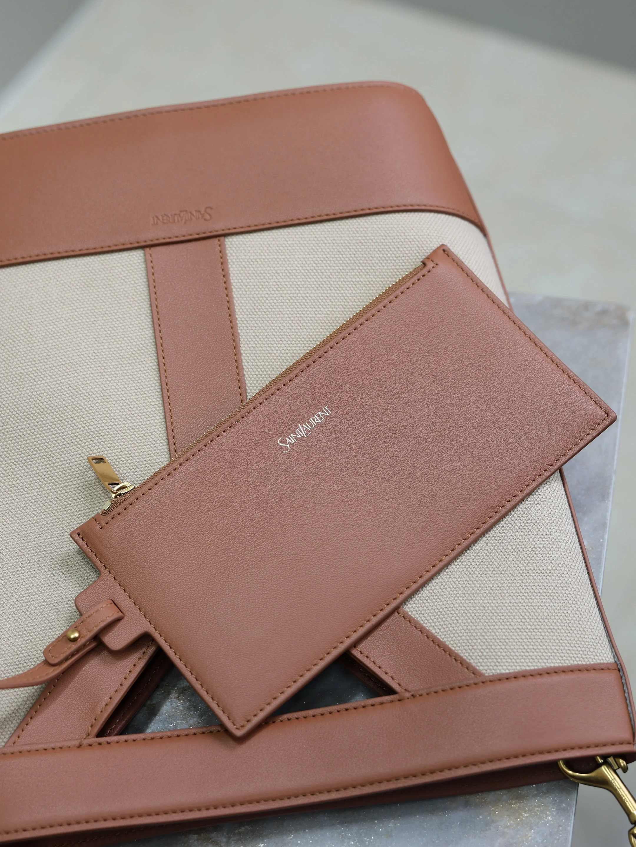 Saint Laurent YSL Small Bucket 23cm Caramel Beige Canvas Leather