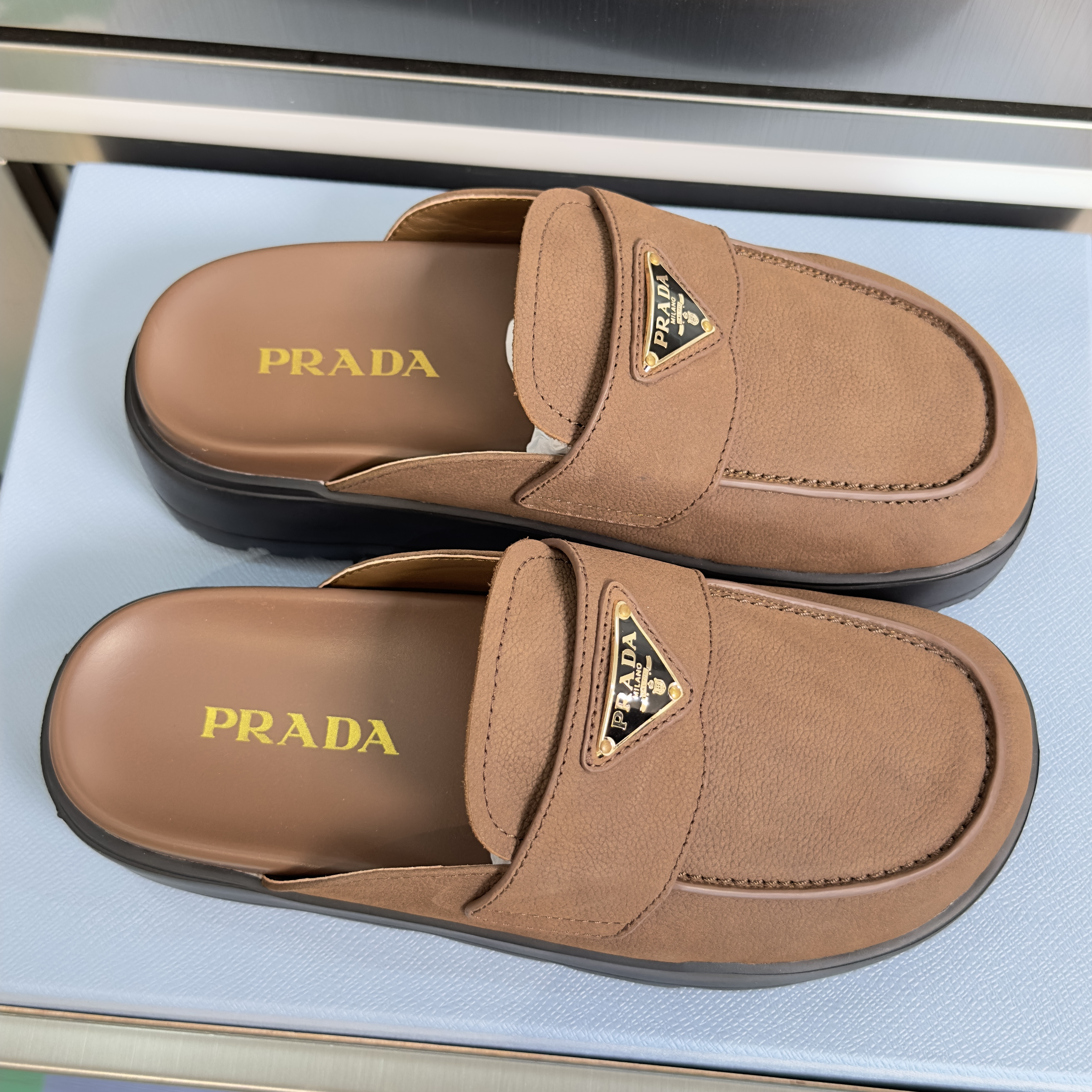 Prada Nubuck flatform mules