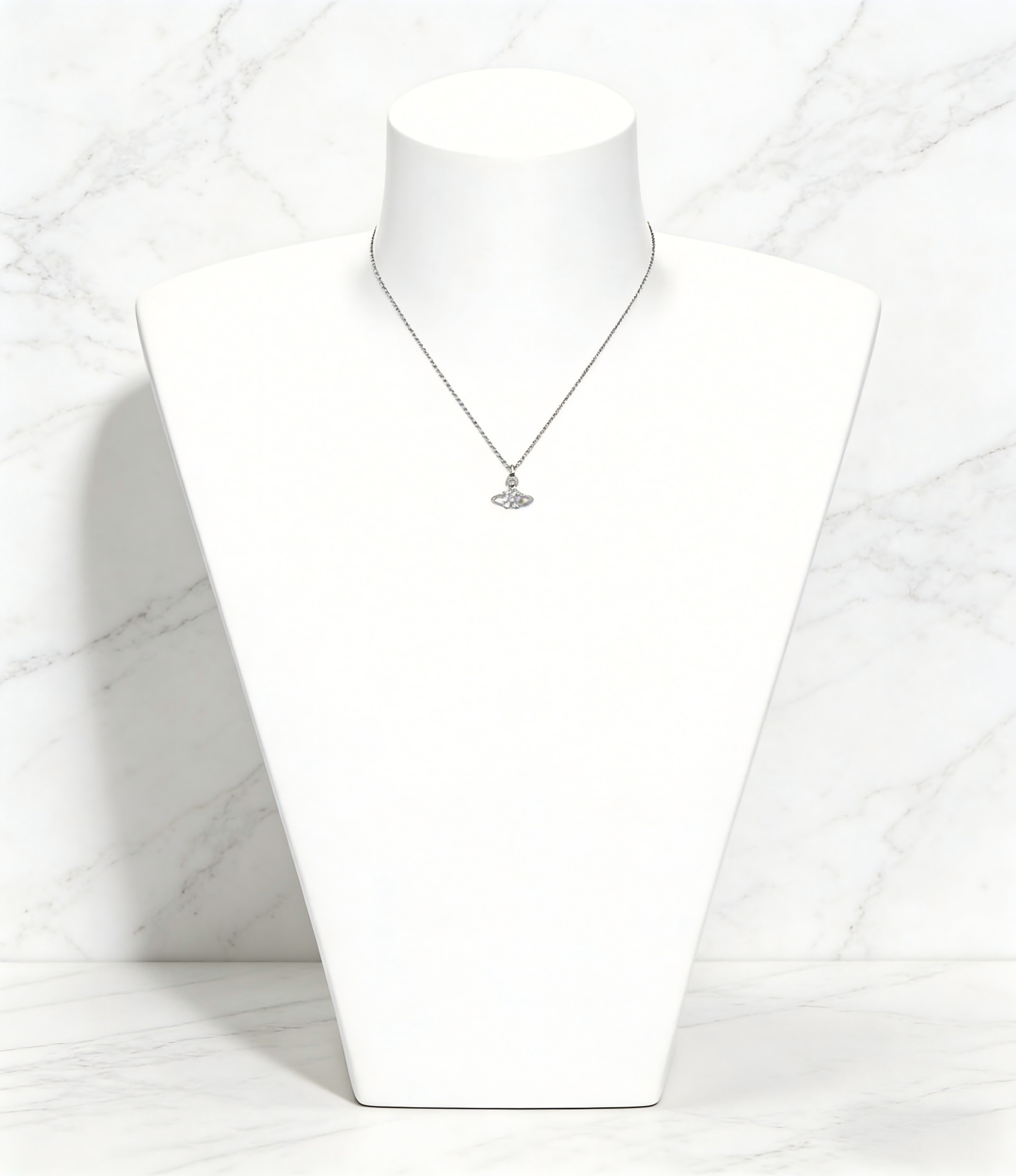 2026 New Vivienne Westwood Style Silver Crystal Saturn Pendant Necklace - Dainty Diamond Celestial Jewelry for Women