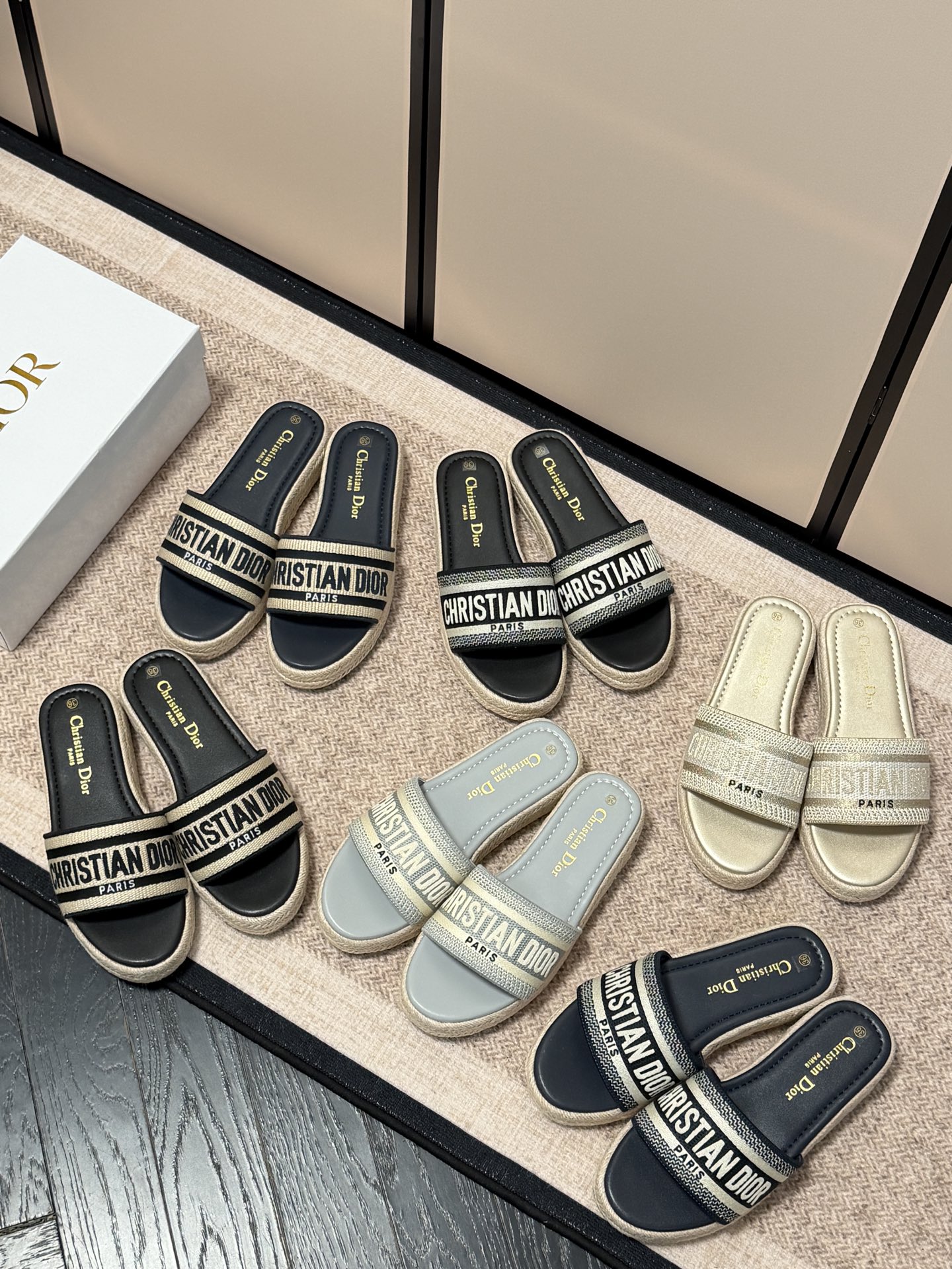 Dior Dway Embroidered Canvas Cotton Woven Rope Sole Platform Slide Sandals - KAIROO