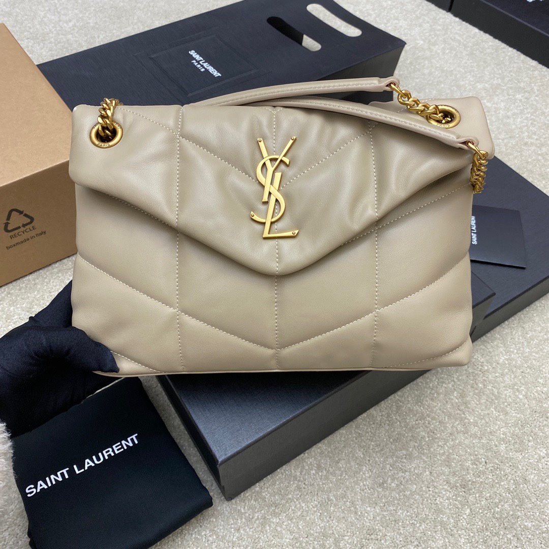 Saint Laurent beige Lambskin Small Puffer Bag