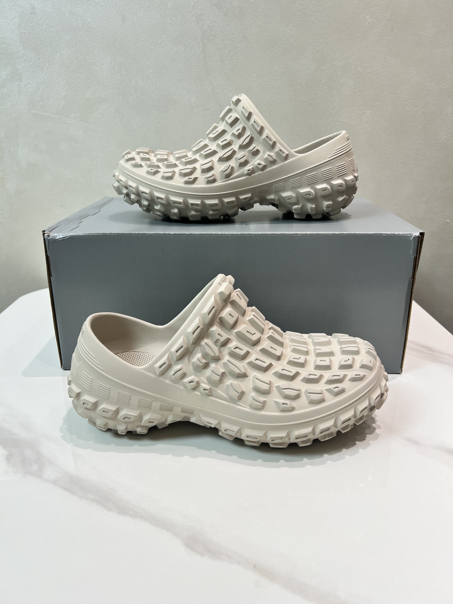 Balenciaga Bouncer Beige Rubber All-over Studded Tire Tread Sole Slip-on Defender Clogs Slippers - KAIROO