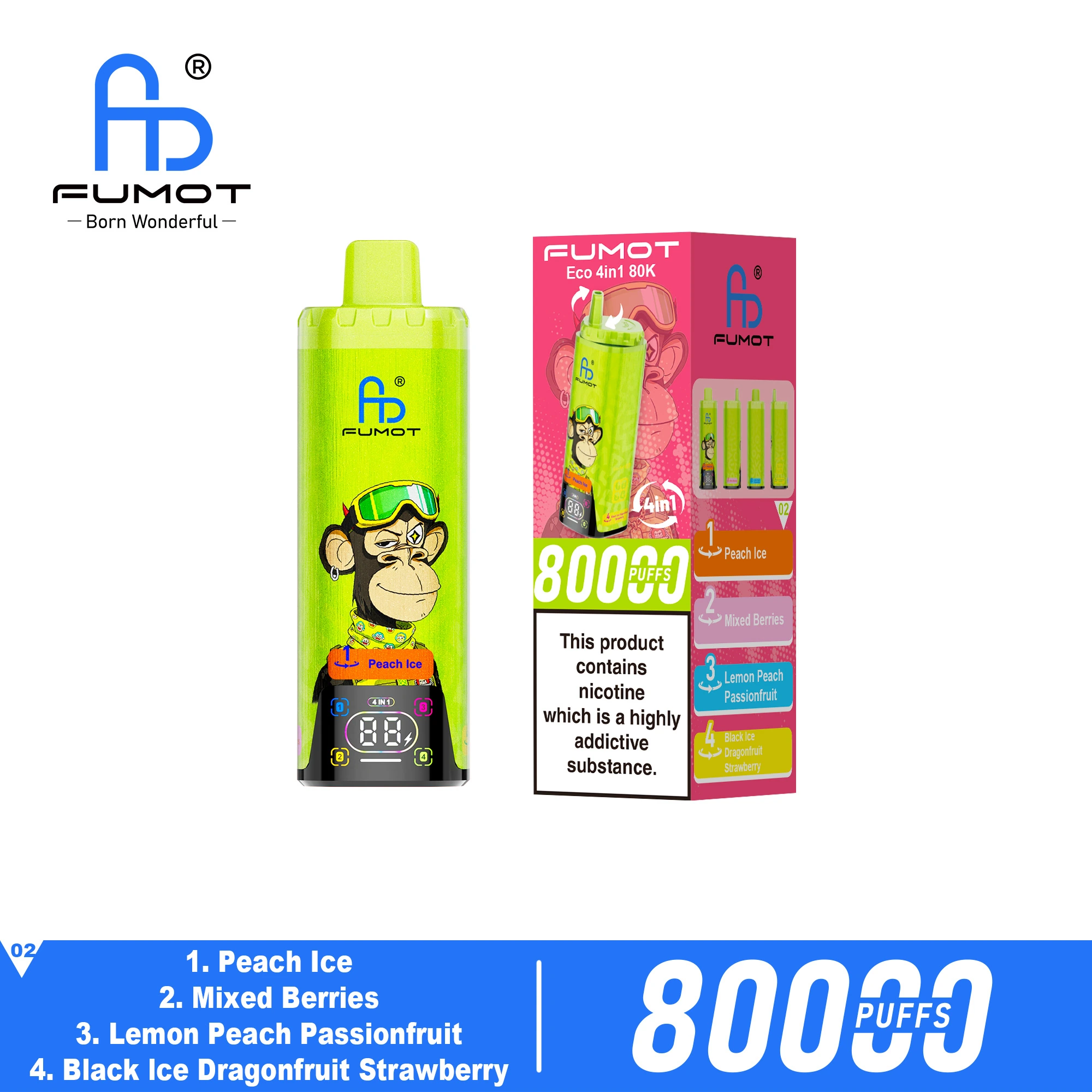 FUMOT 80K 4in1-Peach Ice&Mixed Berries&Lemon Peach Passionfruit&Black Ice Dragonfruit Strawberry - Vaba Vape-Shop