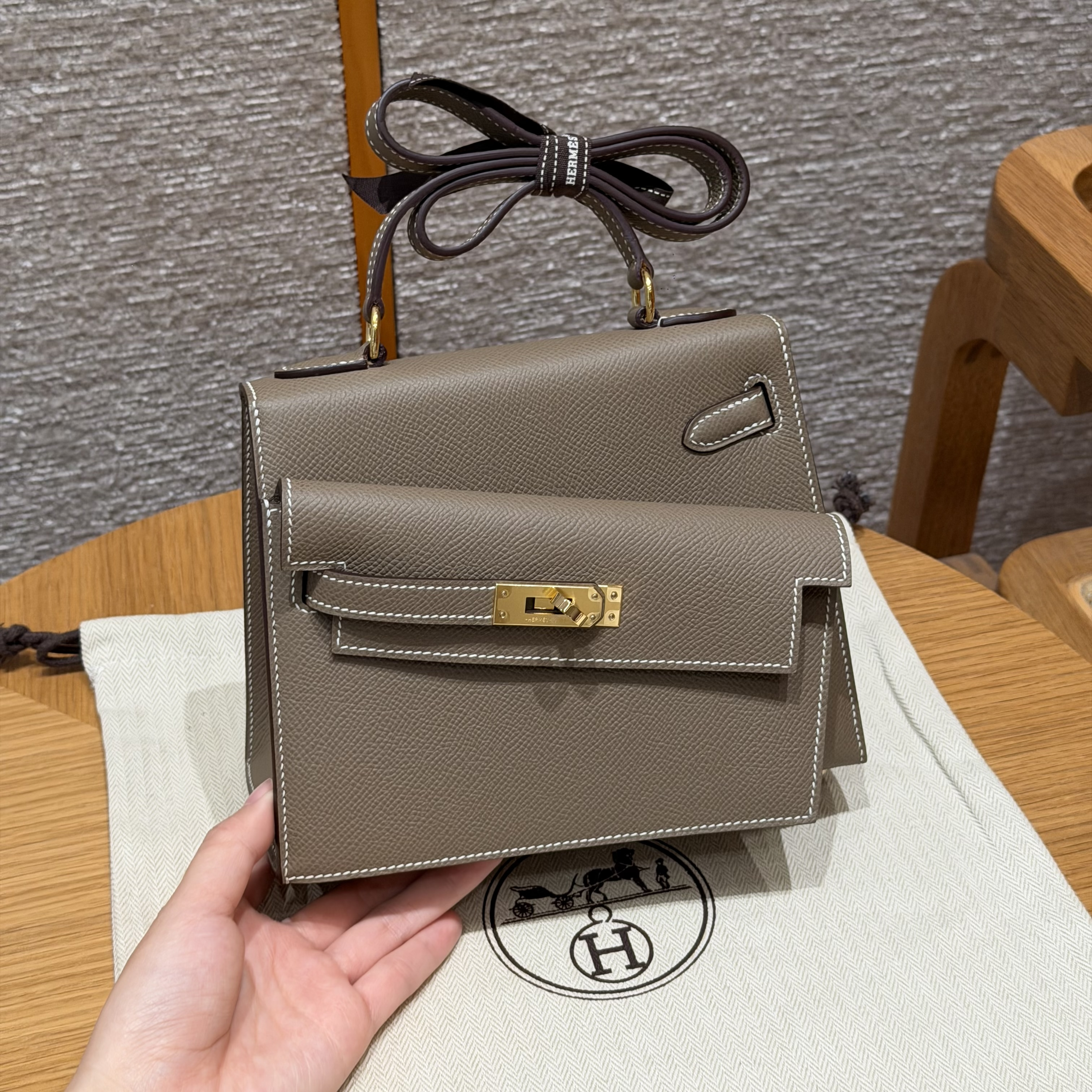 Hermes Etoupe Epsom Kelly en Désordre 20 Sellier