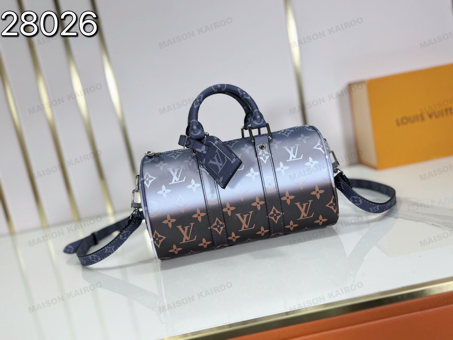 Louis Vuitton LV Keepall 25 Gradient Blue To Brown Monogram Leather Travel Duffle Top Handle Bag - KAIROO
