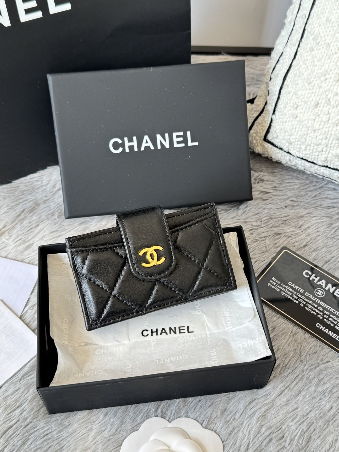 Chanel Compat Snap Wallet in Black Lambskin