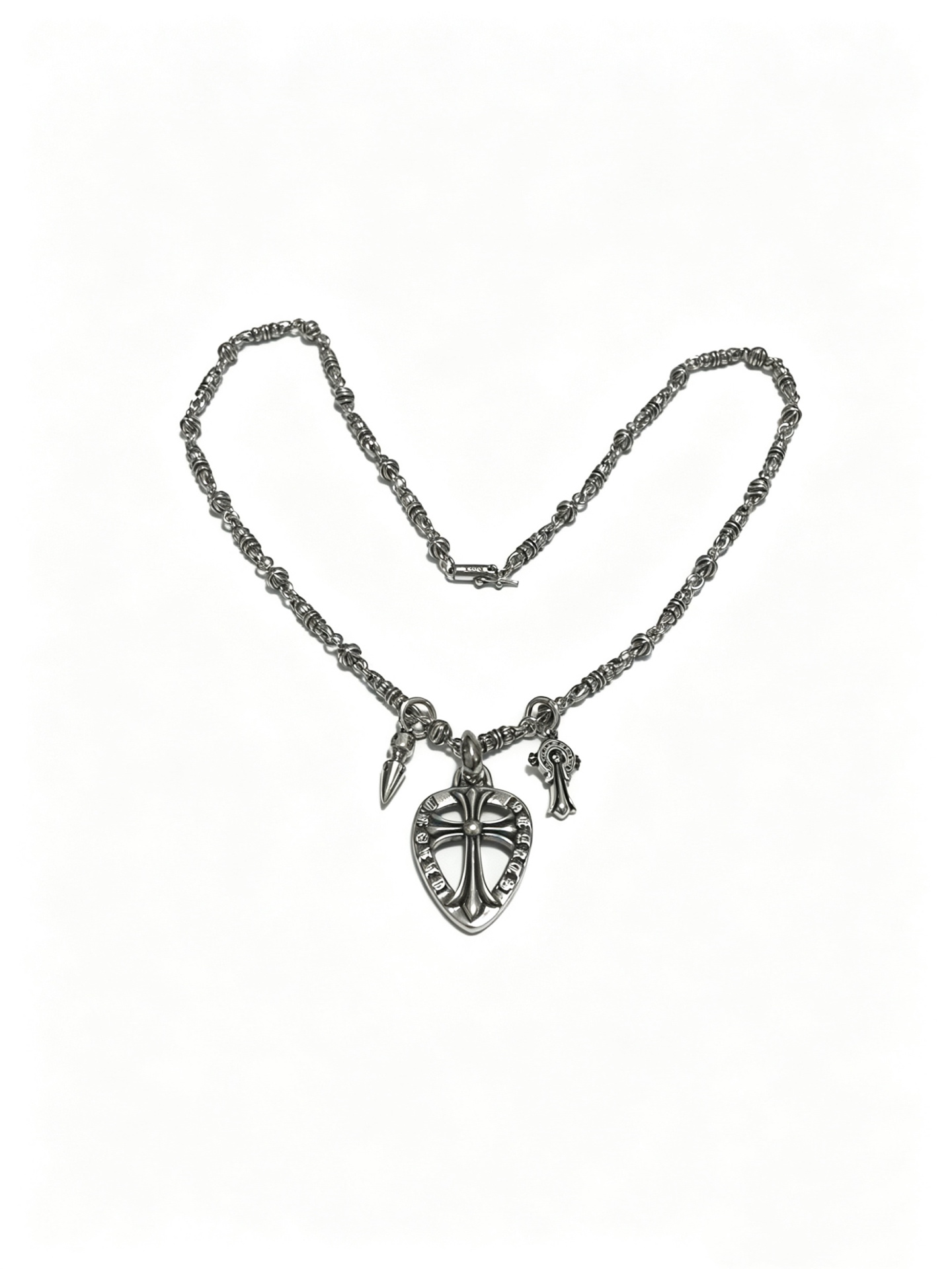 Chrome Hearts Oxidized Silver Unisex Necklace 60cm