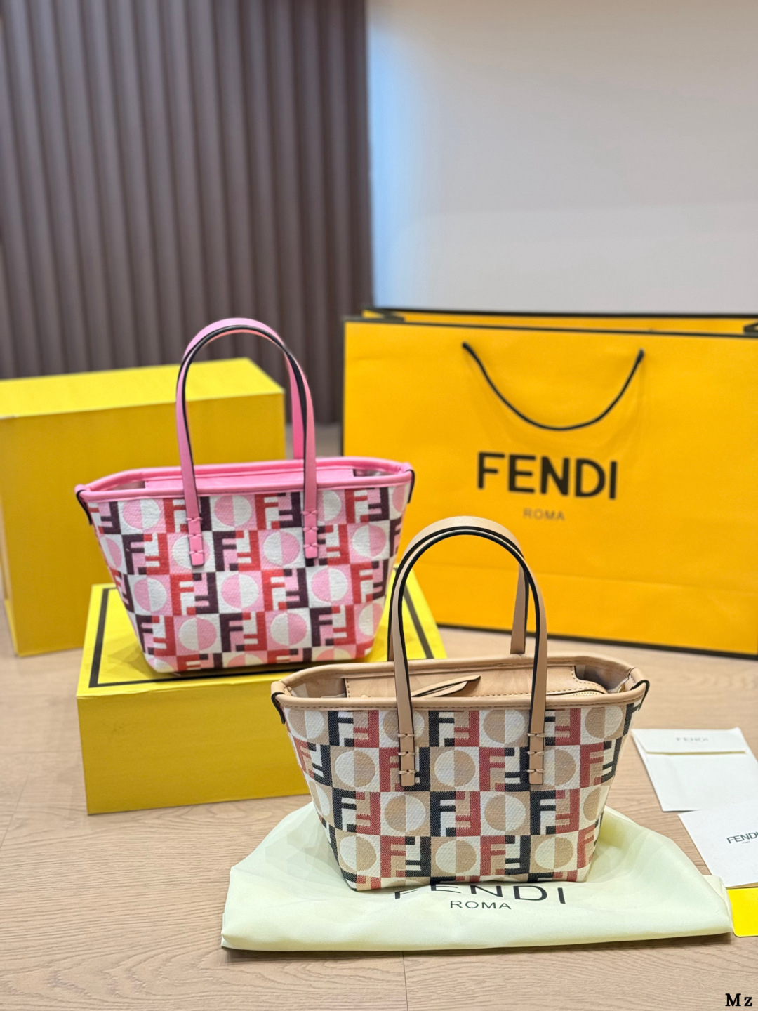 Fendi Geometric FF Printed Linen-Cotton  Leather Handles Mini Tote Bag - KAIROO