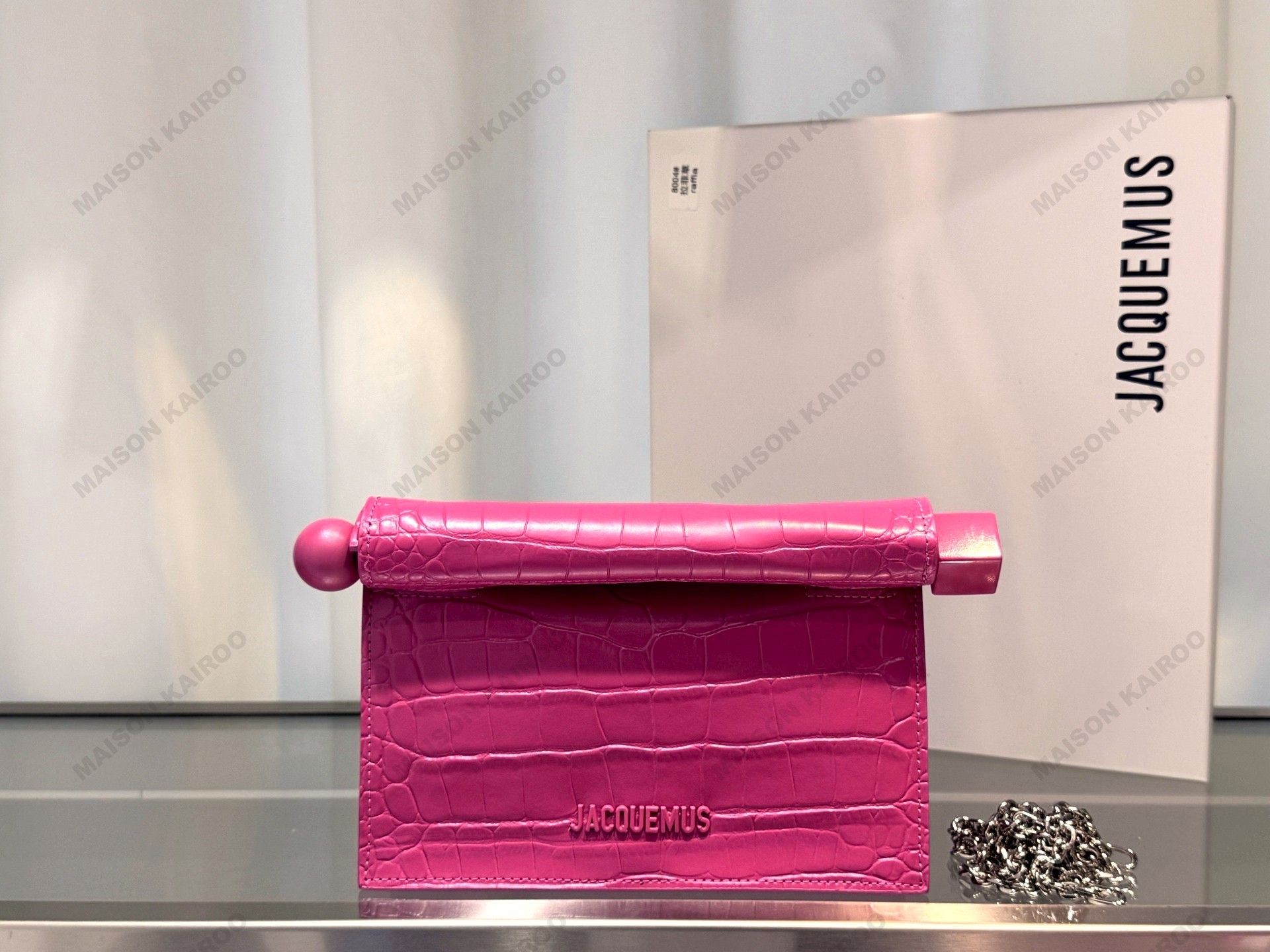 【10A】Jacquemus La Pochette Rond Carré Croco Embossed Leather Roll Top Takeout Clutch Shoulder Bag - KAIROO
