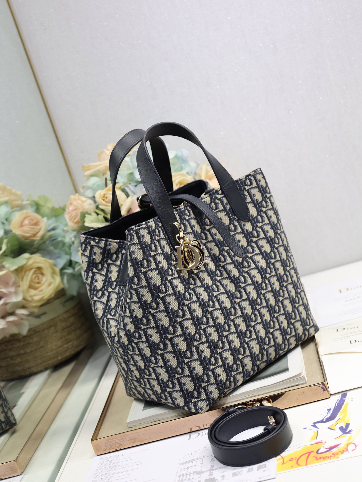 Dior Medium Vertical Toujours in Blue Oblique Canvas